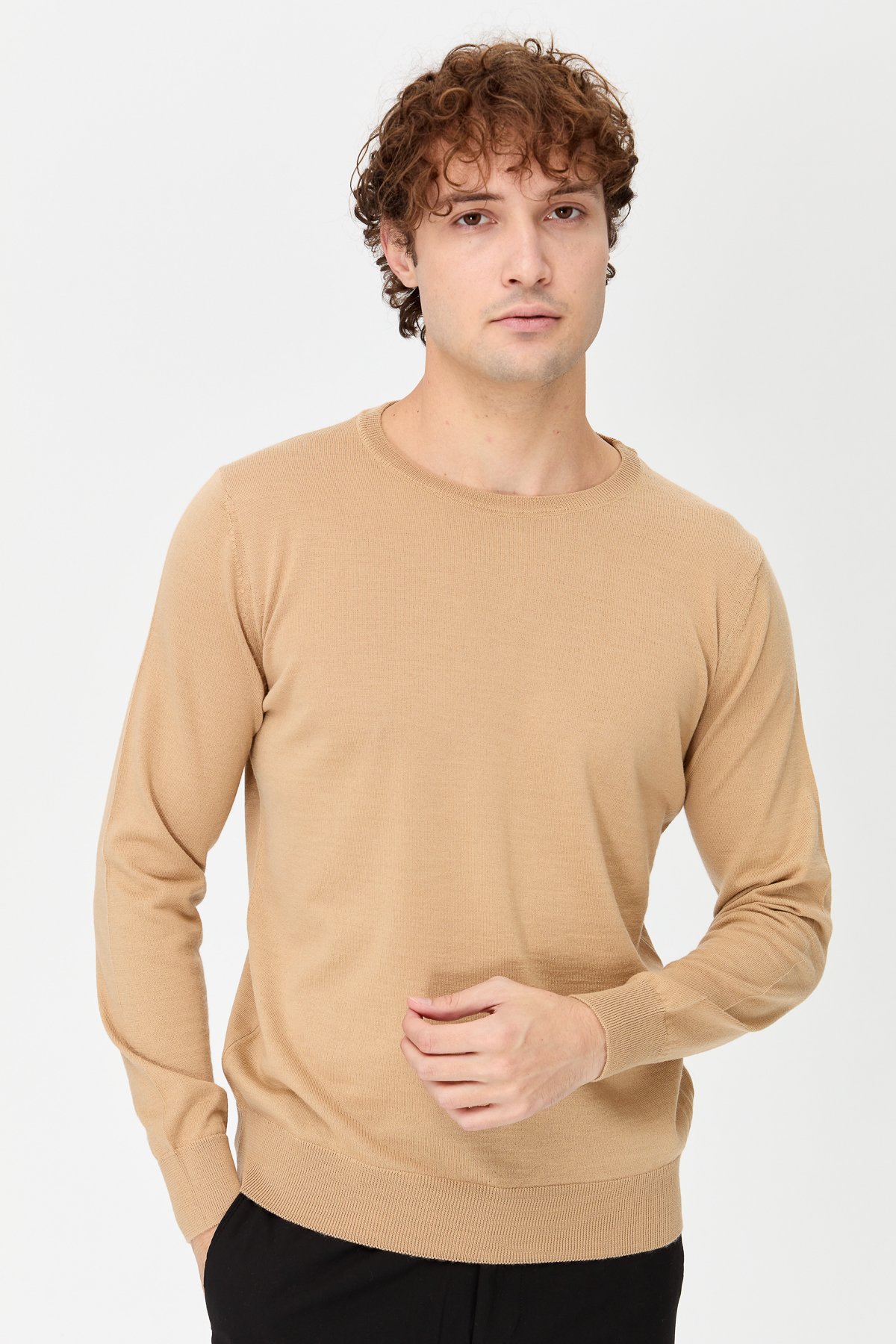 21603Erkek Basic Sıfır Yaka İnce Triko Kazak S.Kahve