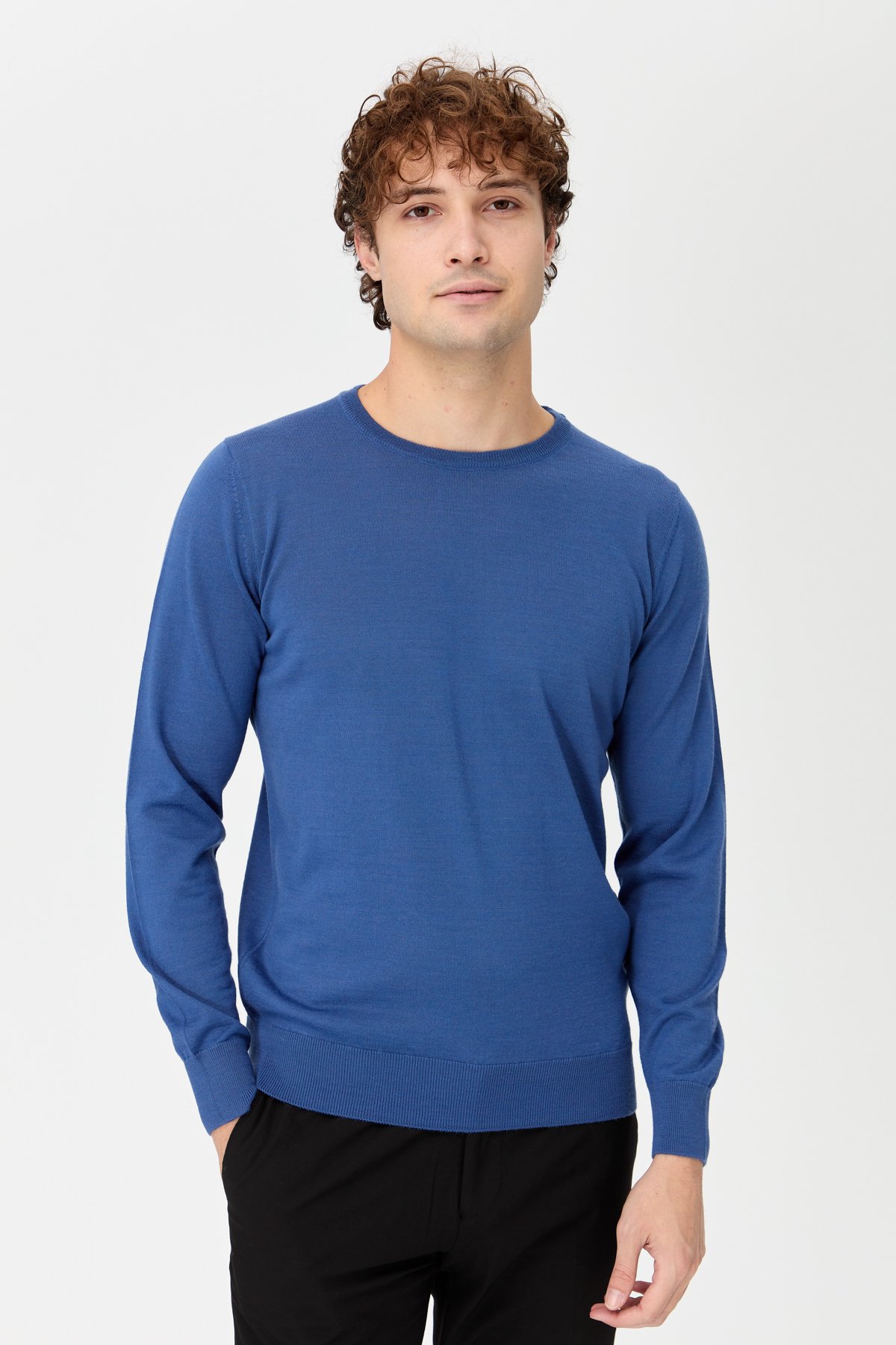 21603Erkek Basic Sıfır Yaka İnce Triko Kazak İndigo