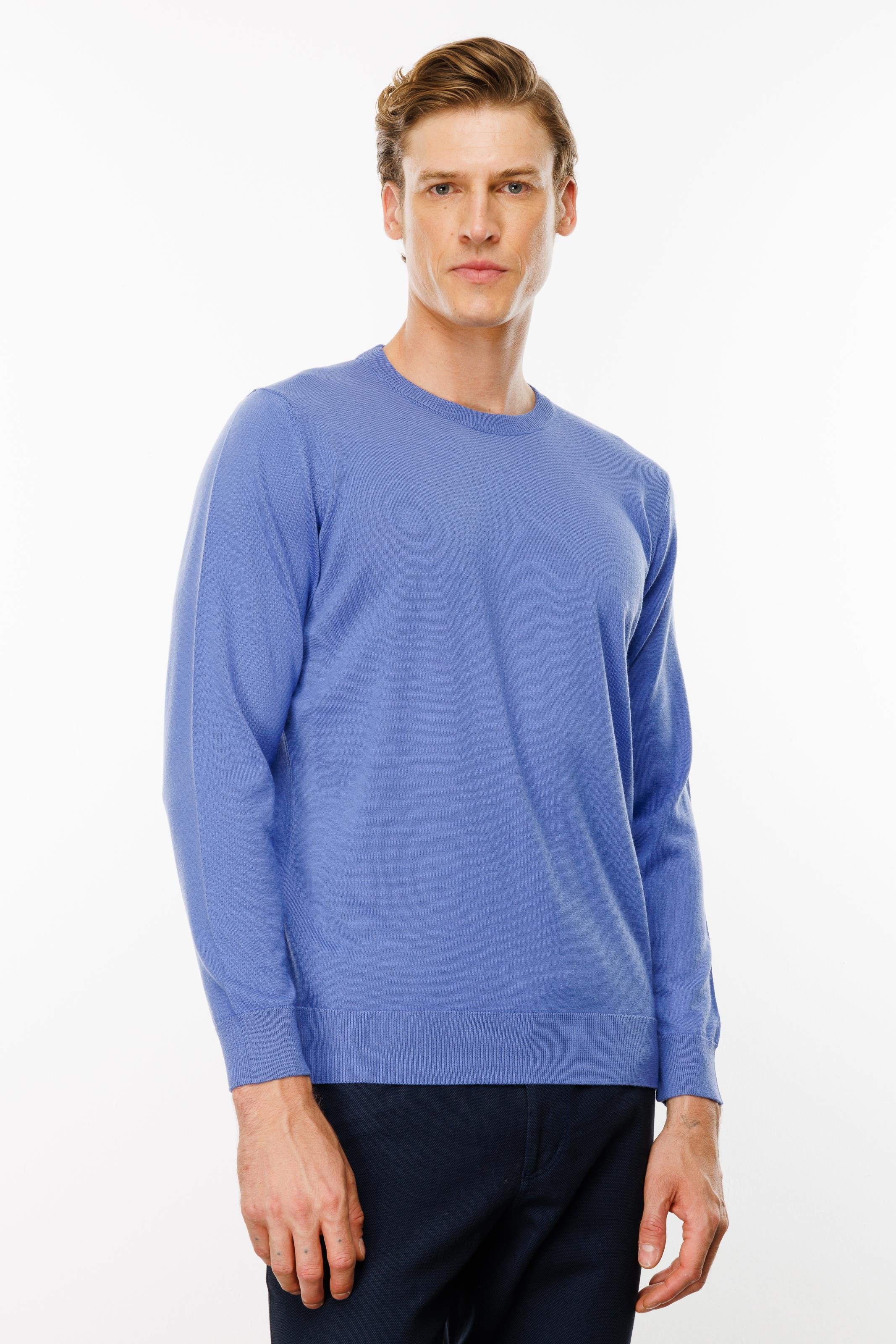 21603Erkek Basic Sıfır Yaka İnce Triko Kazak Eflatun