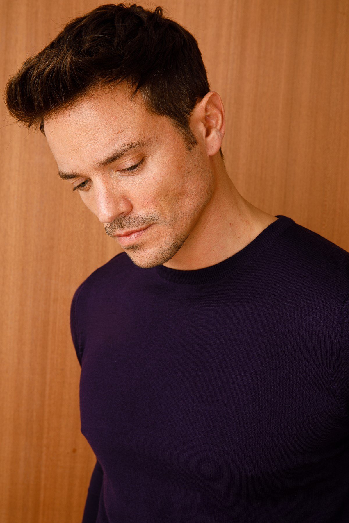 21603Erkek Basıc Sıfır Yaka İnce Triko Kazak K.Mor