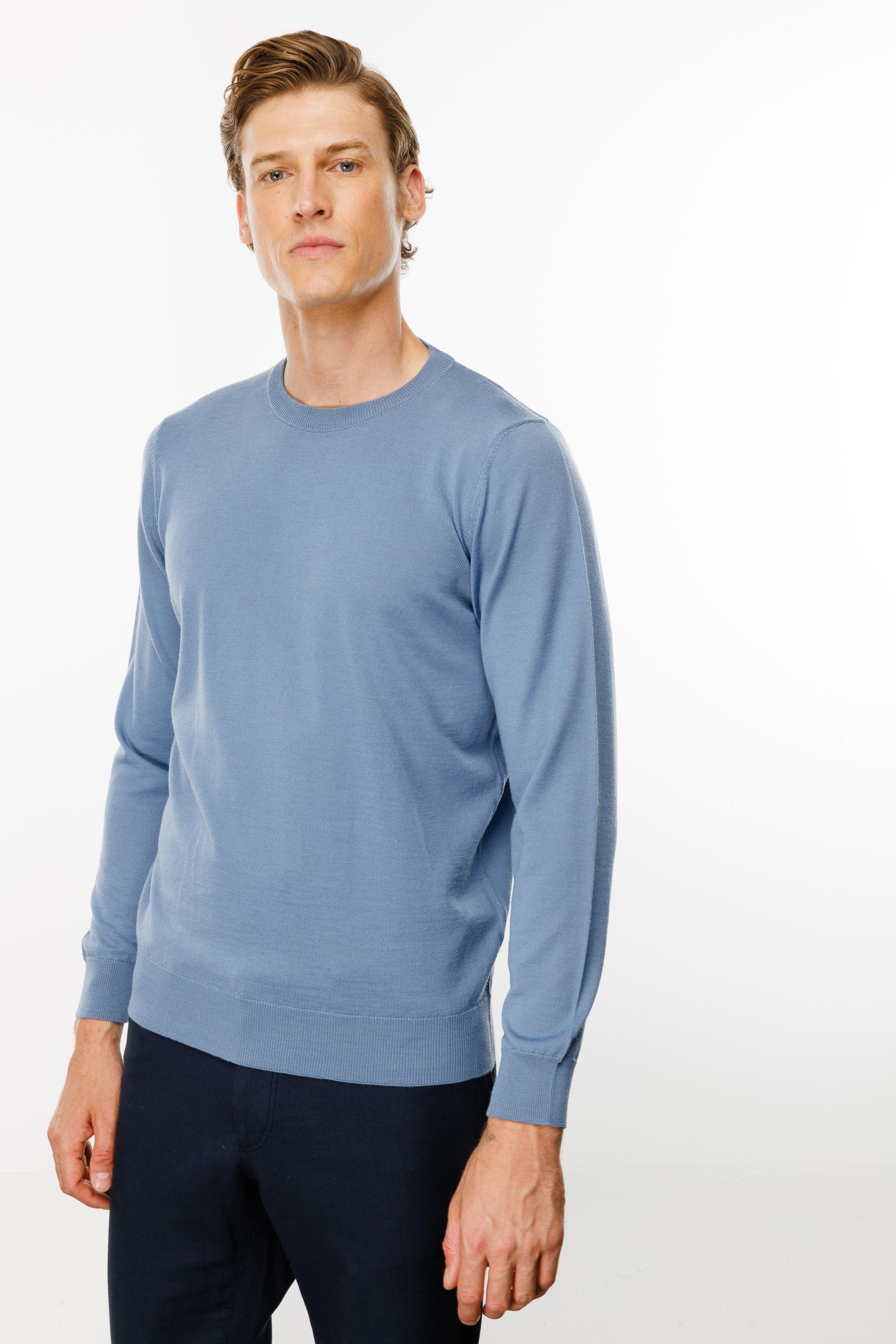 21603Erkek Basic Sıfır Yaka İnce Triko Kazak H.Mavi