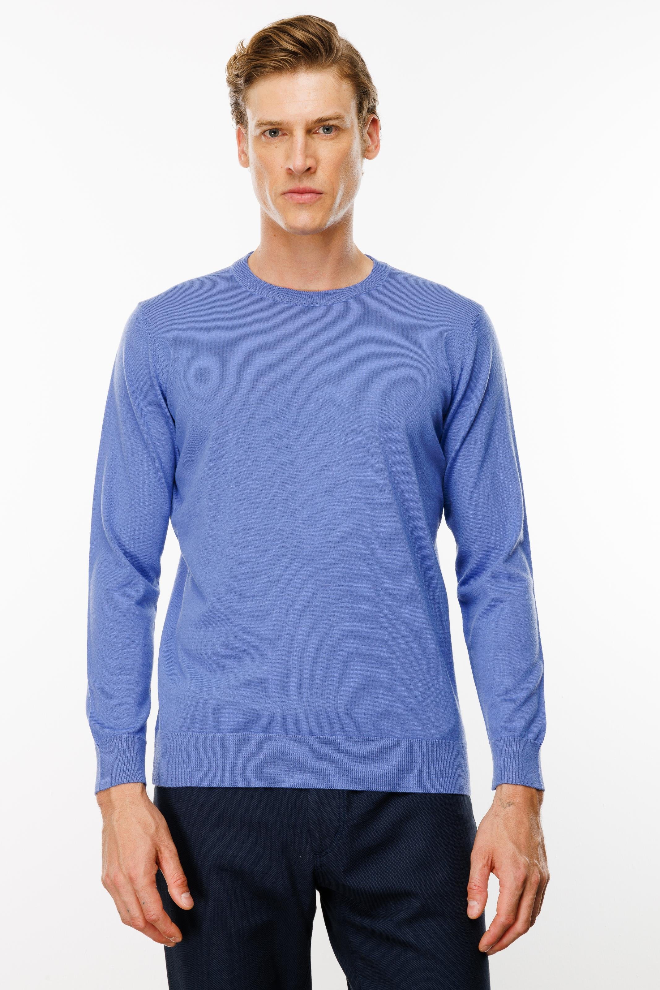 21603Erkek Basic Sıfır Yaka İnce Triko Kazak Eflatun