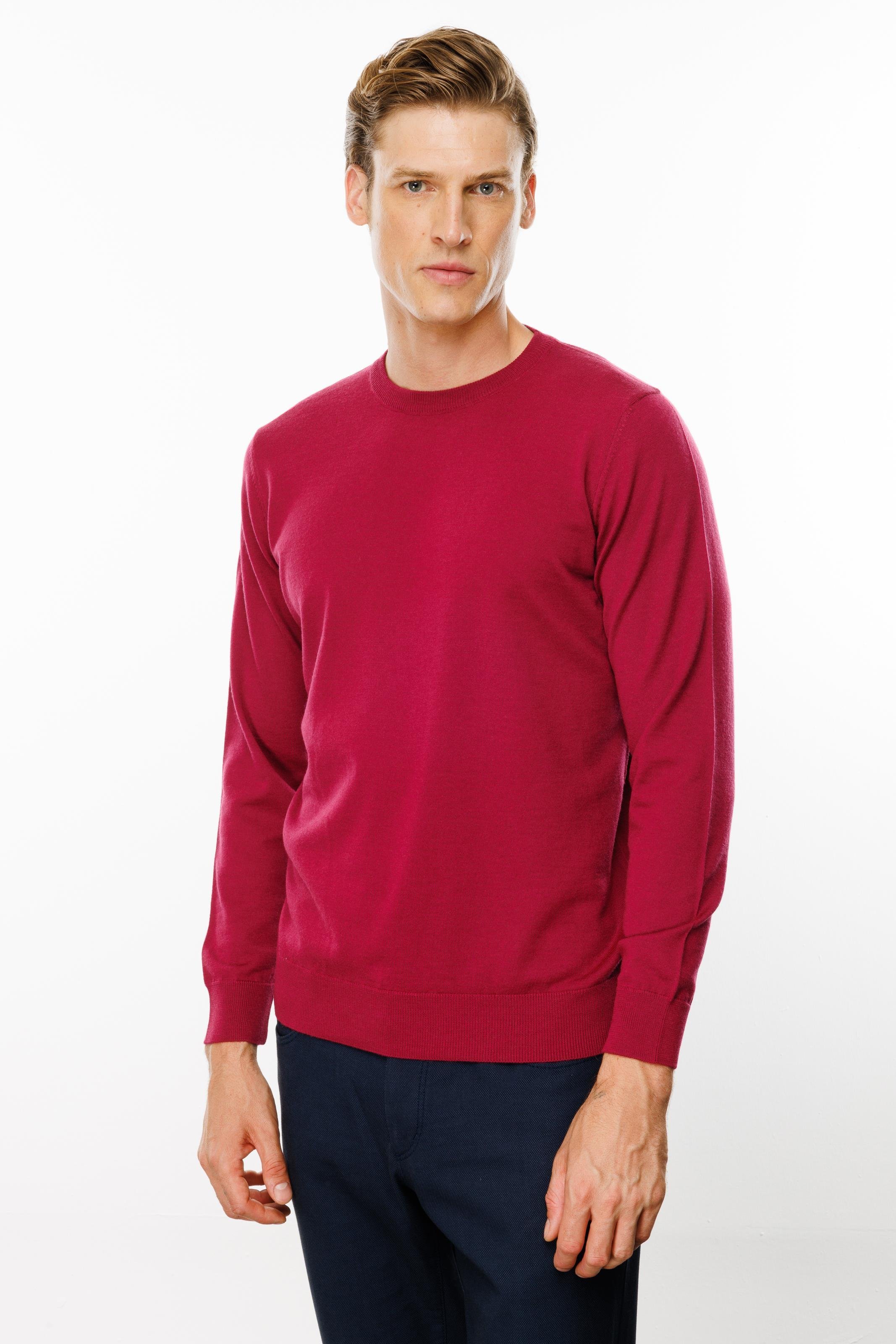 21603Erkek Basic Sıfır Yaka İnce Triko Kazak Sıklamen