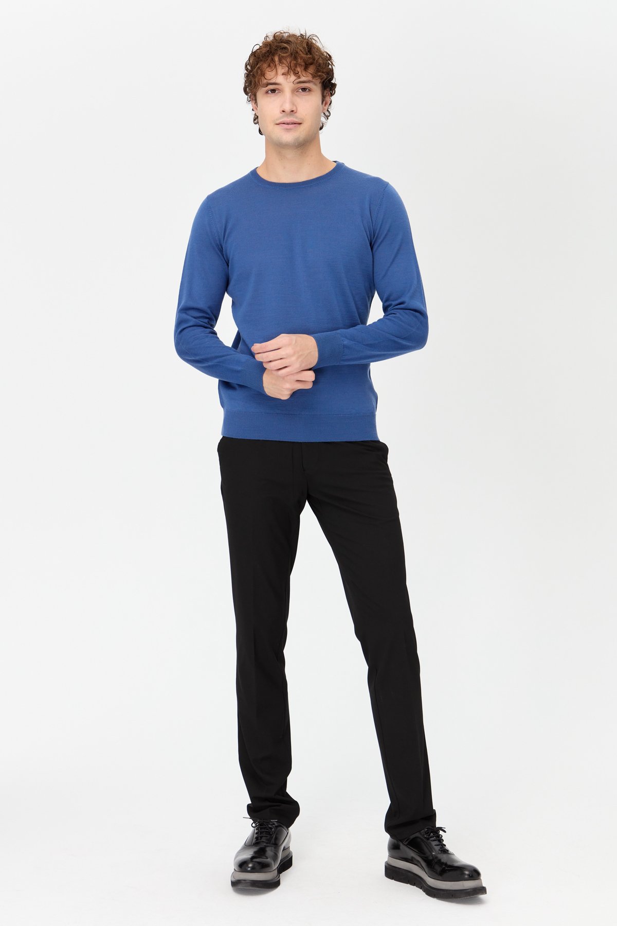 21603Erkek Basic Sıfır Yaka İnce Triko Kazak İndigo