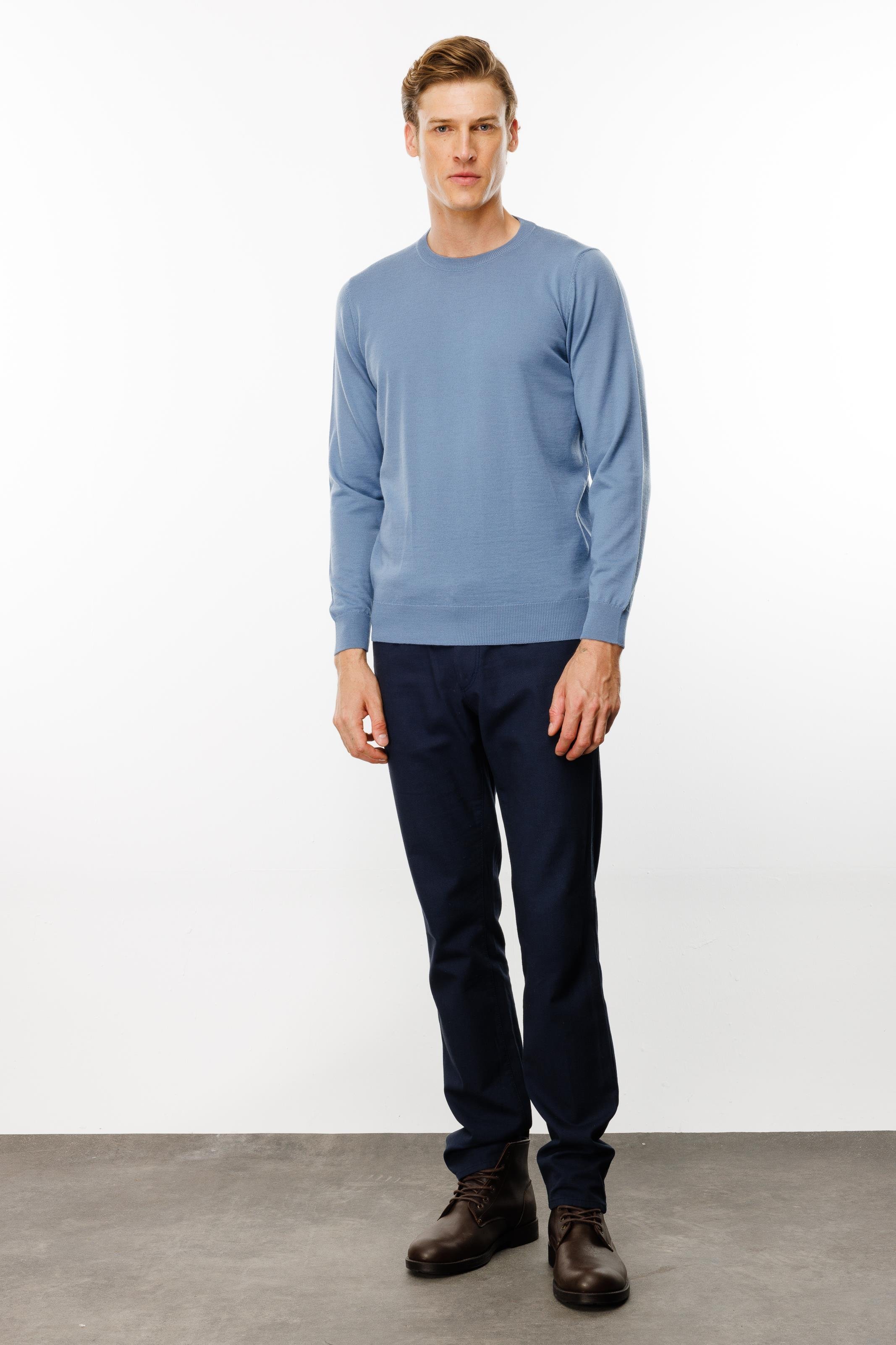 21603Erkek Basic Sıfır Yaka İnce Triko Kazak H.Mavi