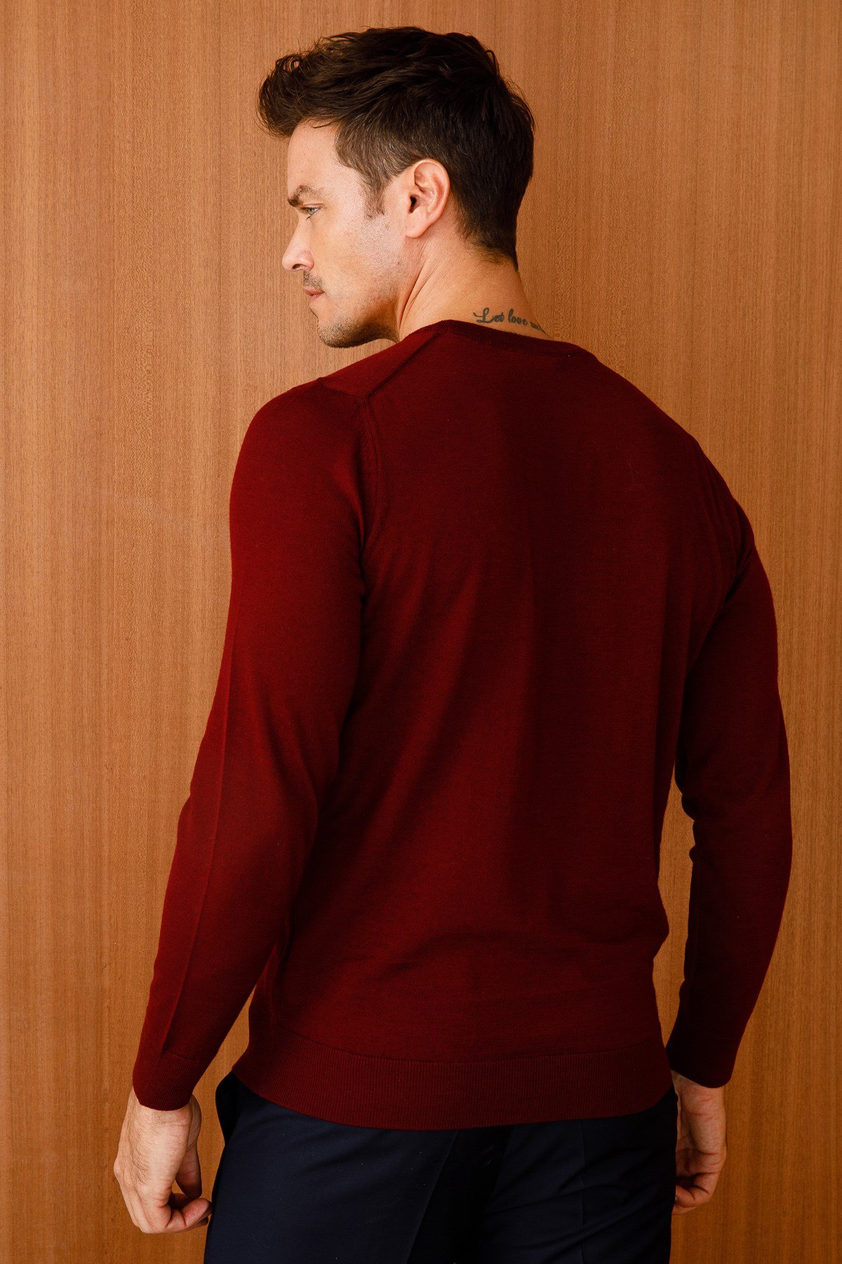 21603Erkek Basıc Sıfıryaka İnce Triko Kazak Bordo