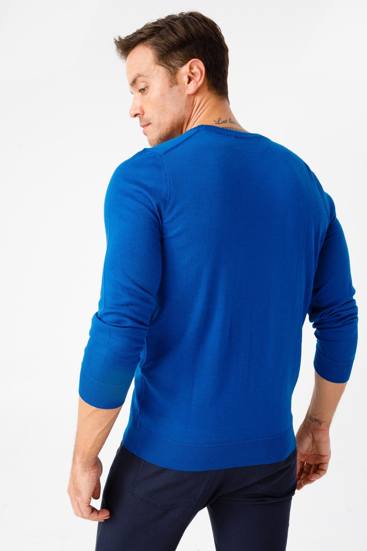 21603Erkek Basıc Sıfıryaka İnce Triko Kazak Saks