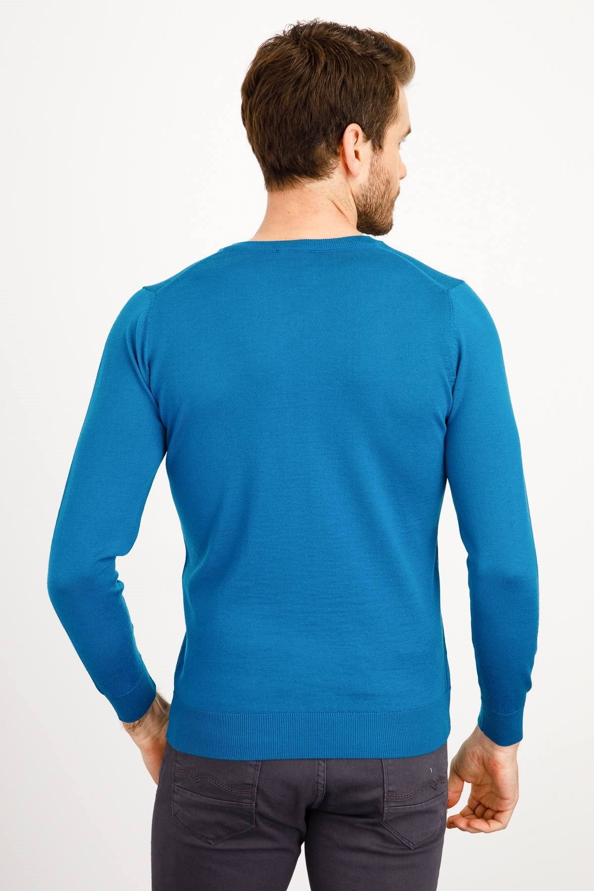 ERKEK BASIC V YAKA İNCE TRİKO KAZAK A.PETROL