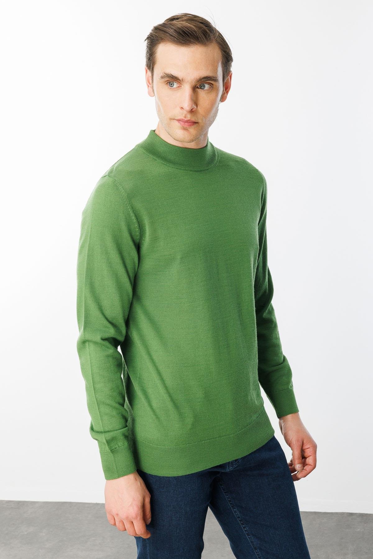 21604Erkek Basic Yarım Balıkçı İnce Triko Kazak K.Yosun