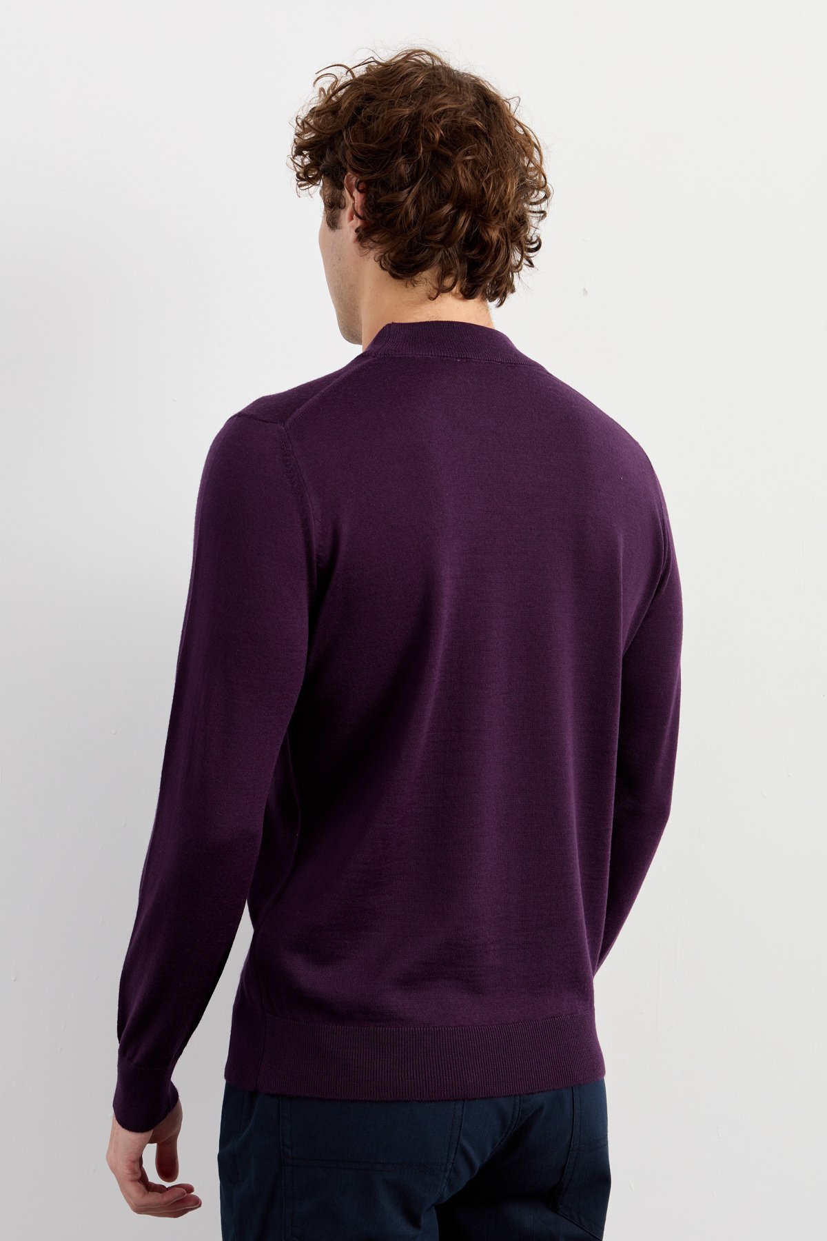 21604Erkek Basic Yarım Balıkçı İnce Triko Kazak K.Mor