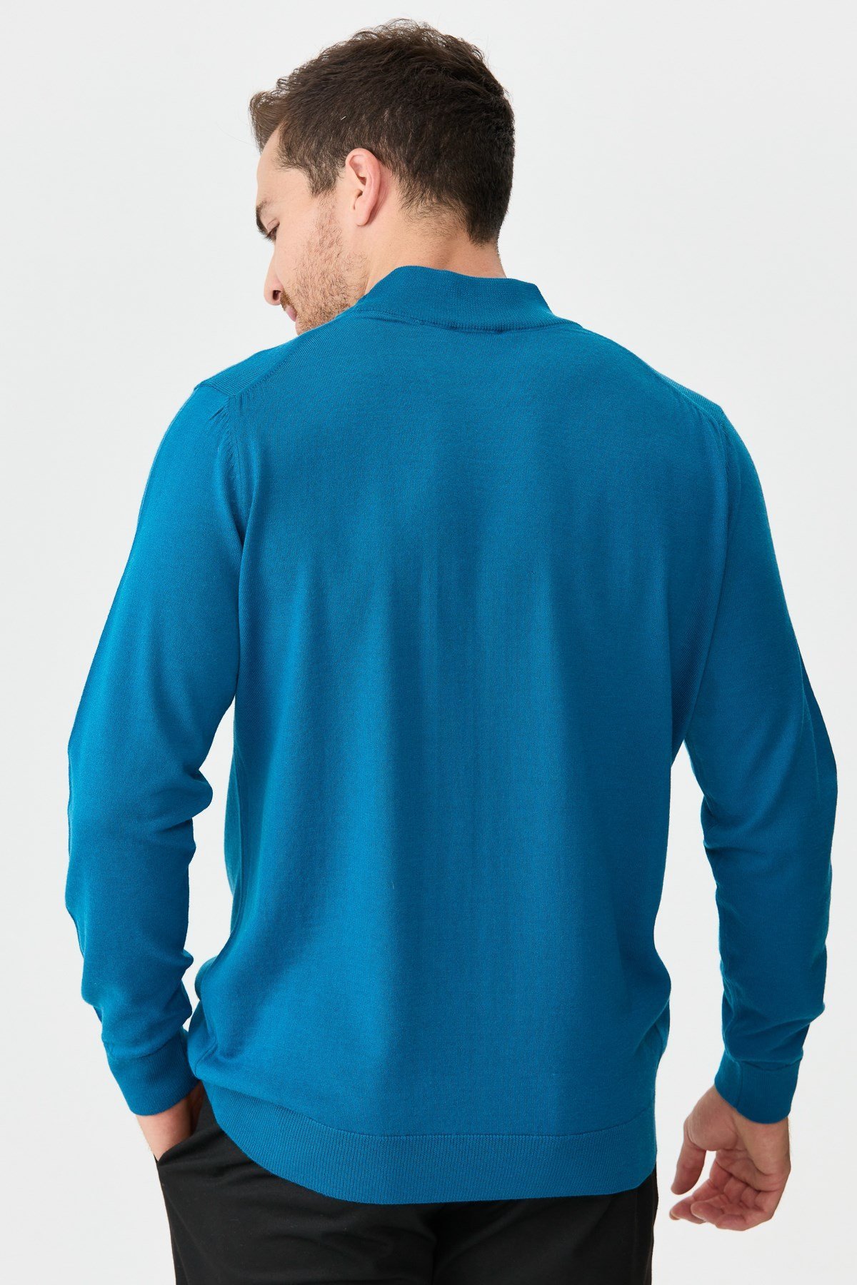 21604Erkek Basic Yarım Balıkçı İnce Triko Kazak A.Petrol