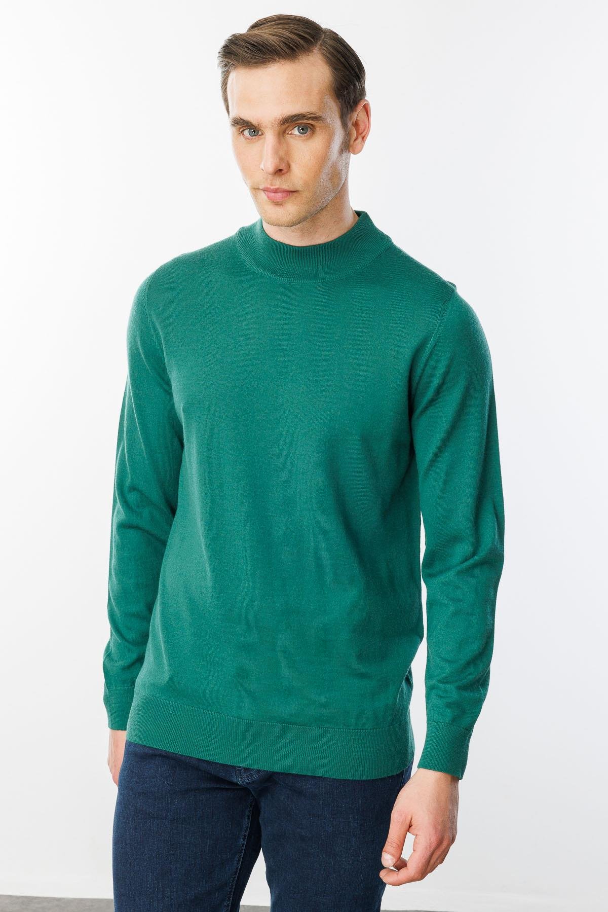 21604Erkek Basic Yarım Balıkçı İnce Triko Kazak Ö.Başı