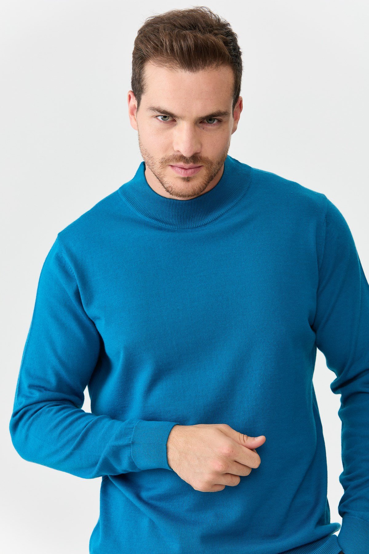 21604Erkek Basic Yarım Balıkçı İnce Triko Kazak A.Petrol