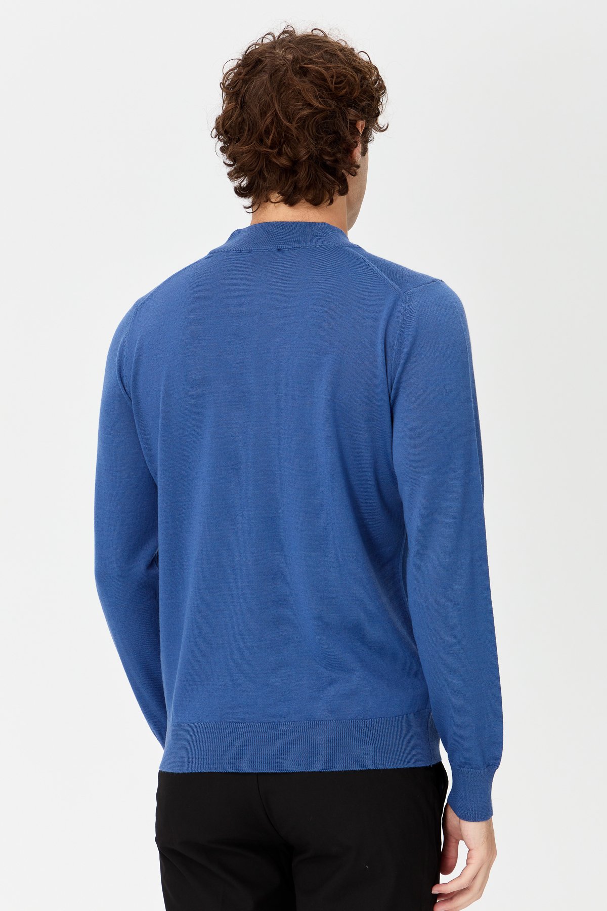 21604Erkek Basic Yarım Balıkçı İnce Triko Kazak İndigo