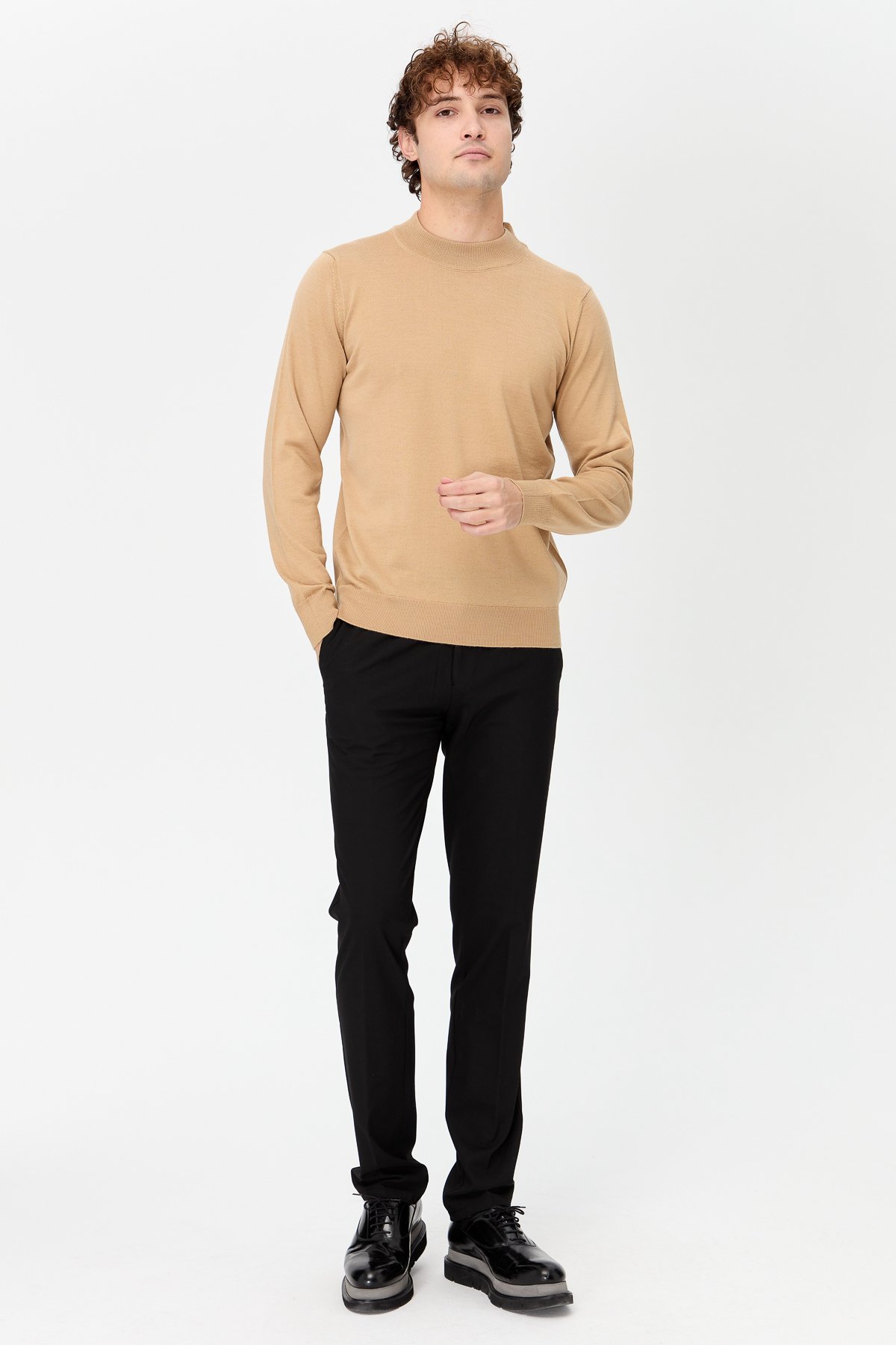 21604Erkek Basic Yarım Balıkçı İnce Triko Kazak S.Kahve