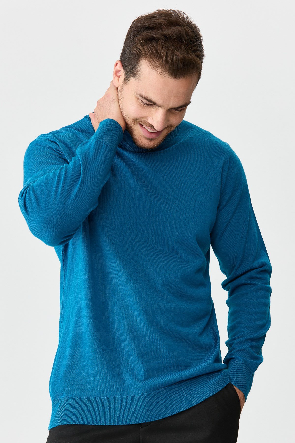 21604Erkek Basic Yarım Balıkçı İnce Triko Kazak A.Petrol