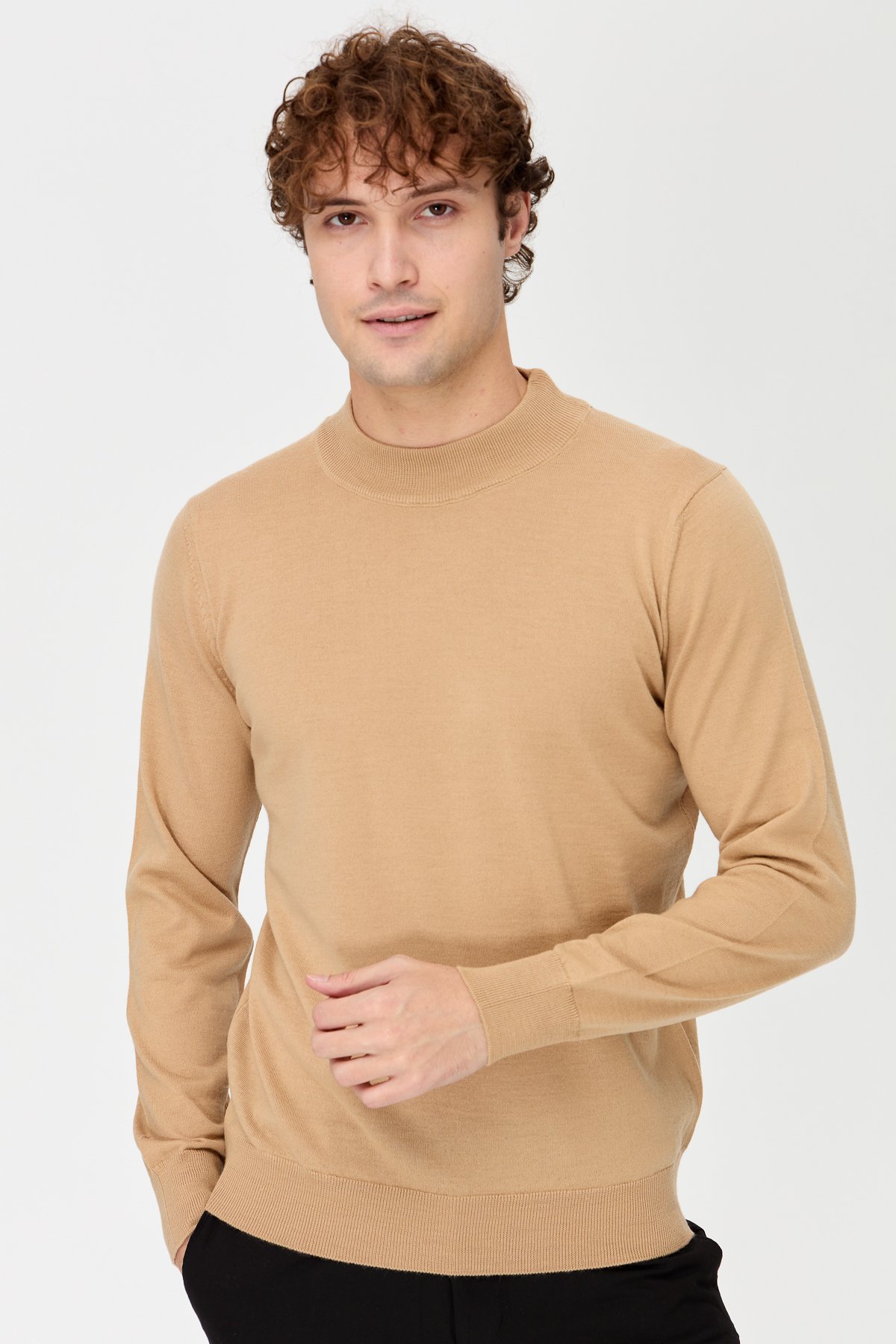 21604Erkek Basic Yarım Balıkçı İnce Triko Kazak S.Kahve