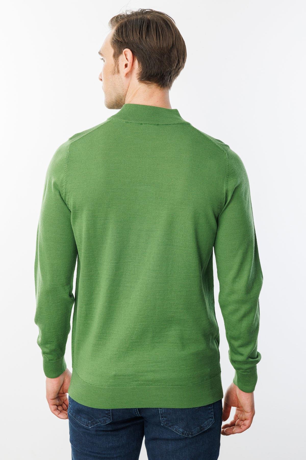 21604Erkek Basic Yarım Balıkçı İnce Triko Kazak K.Yosun