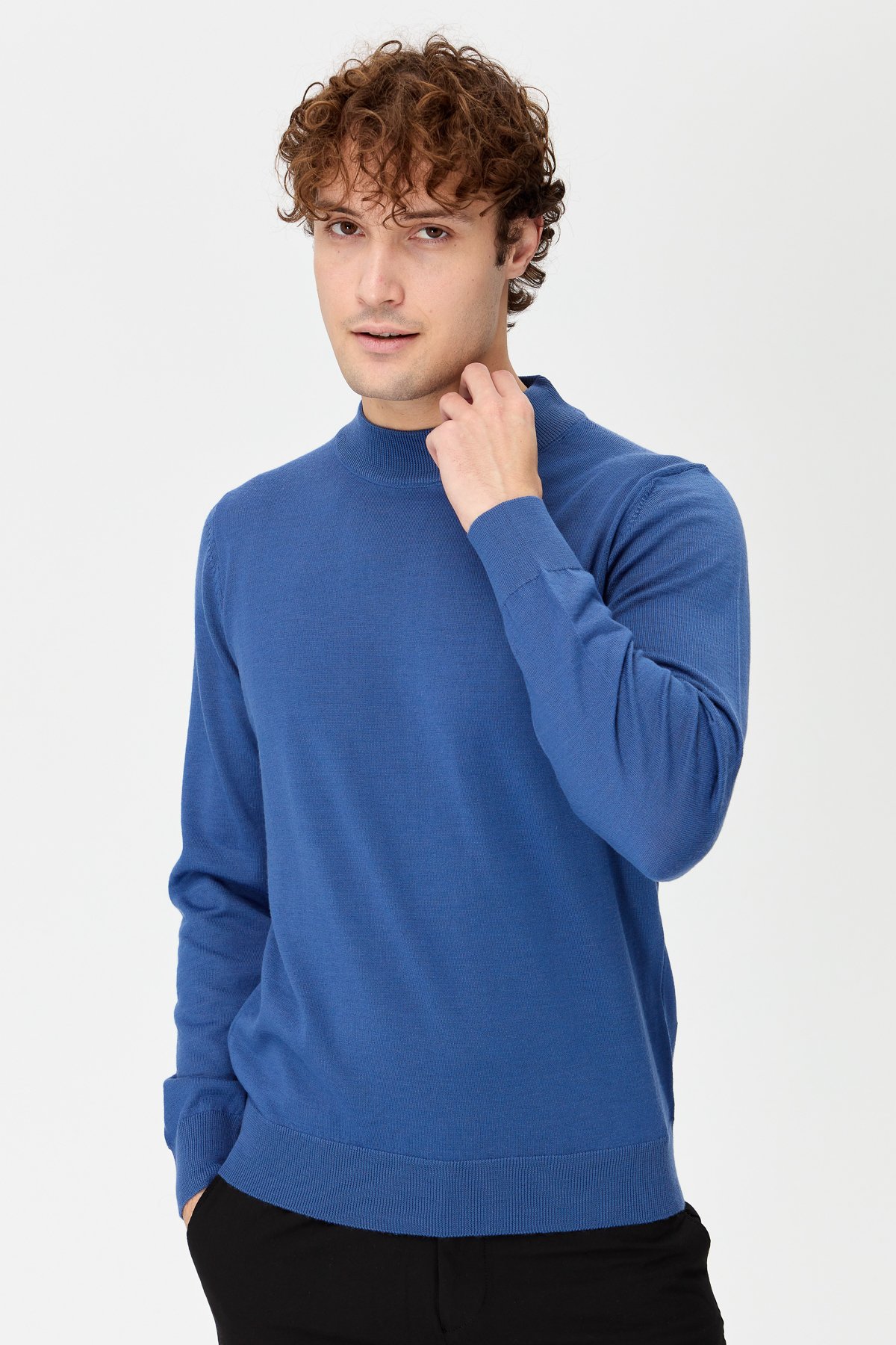 21604Erkek Basic Yarım Balıkçı İnce Triko Kazak İndigo