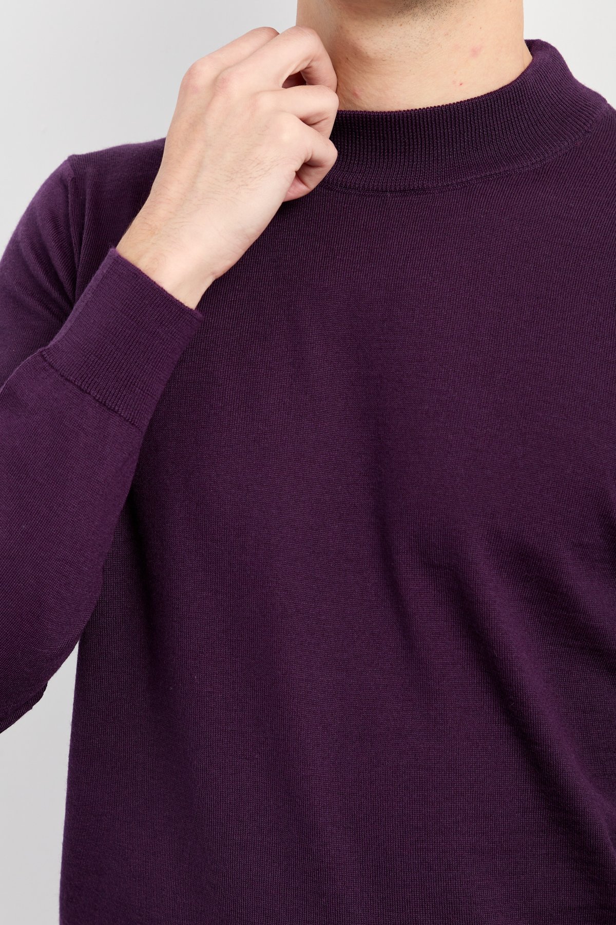 21604Erkek Basic Yarım Balıkçı İnce Triko Kazak K.Mor