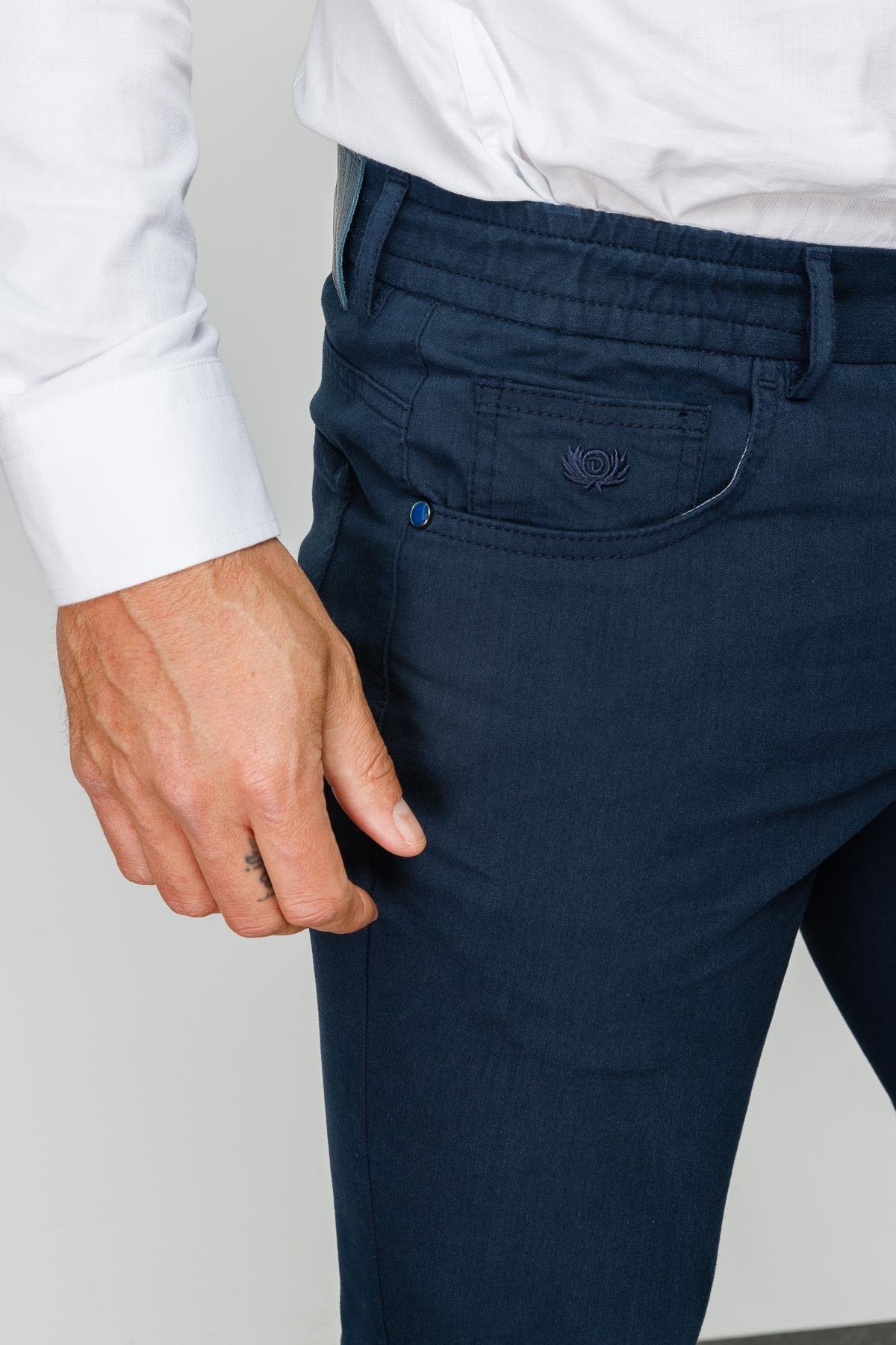 DNM.S23.106Erkek Beli Lastikli 5 Cepli Koton Pantolon Lacivert