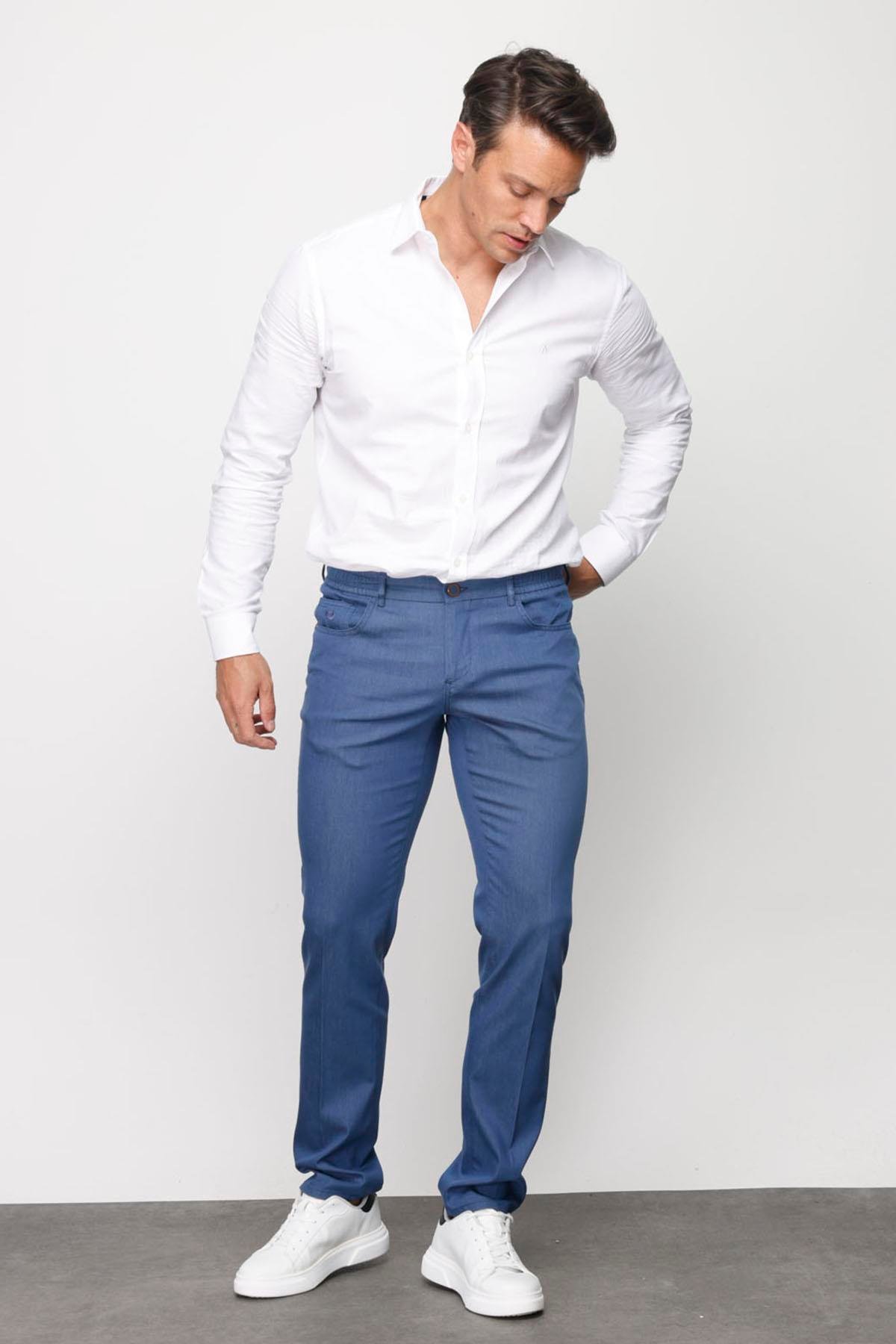 DNM.S23.105Erkek Beli Lastikli 5 Cepli Koton Pantolon Mavi