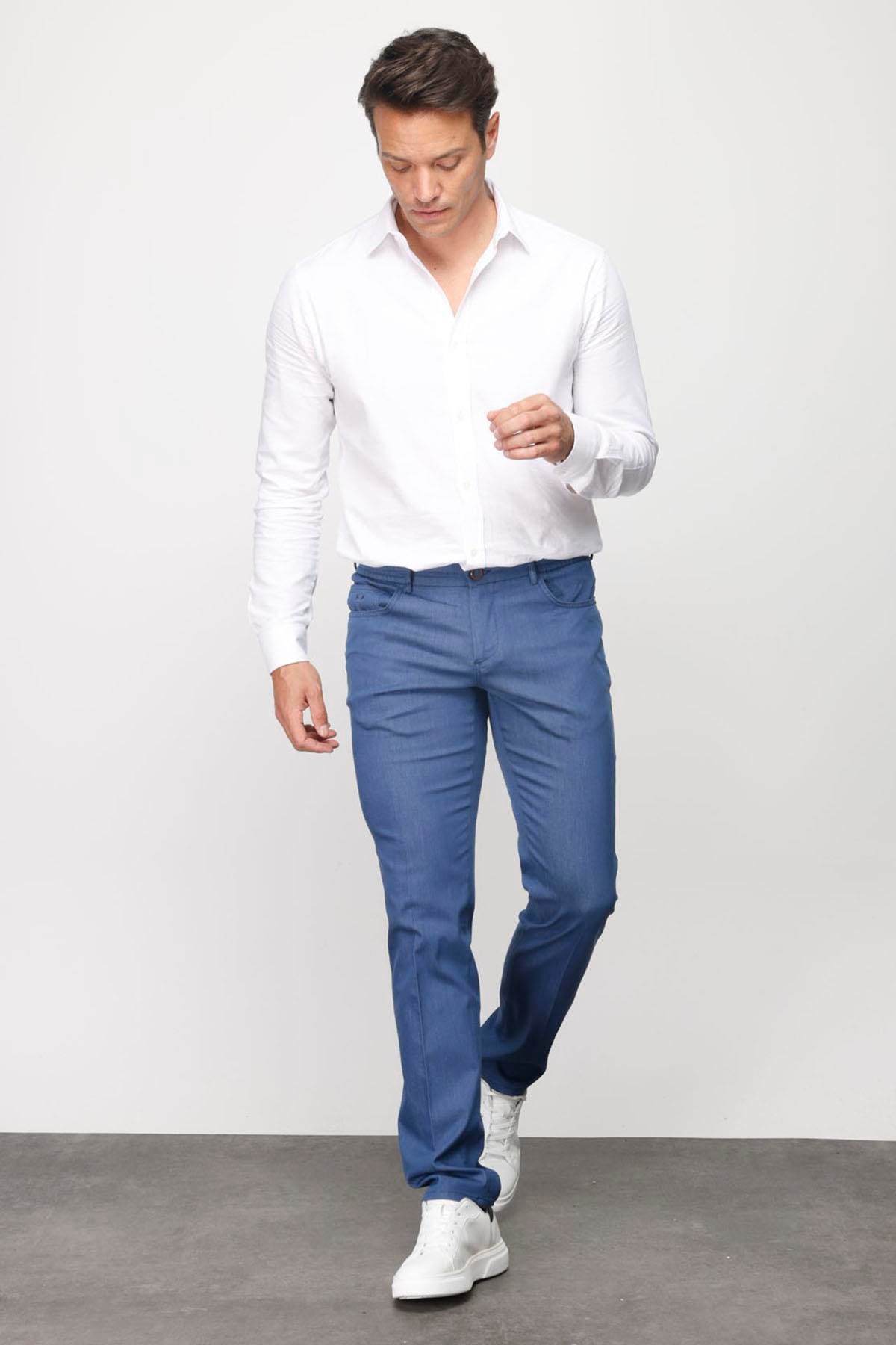 DNM.S23.105Erkek Beli Lastikli 5 Cepli Koton Pantolon Mavi