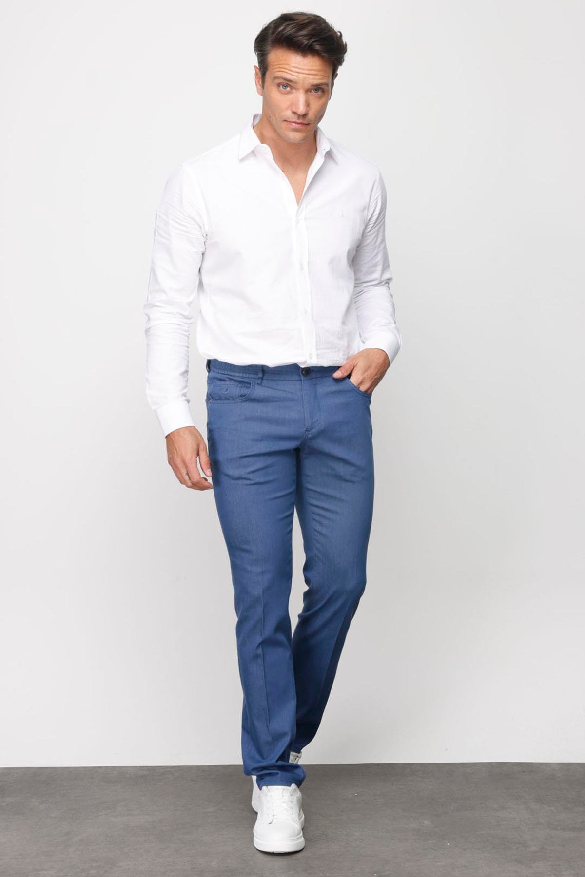 DNM.S23.105Erkek Beli Lastikli 5 Cepli Koton Pantolon Mavi