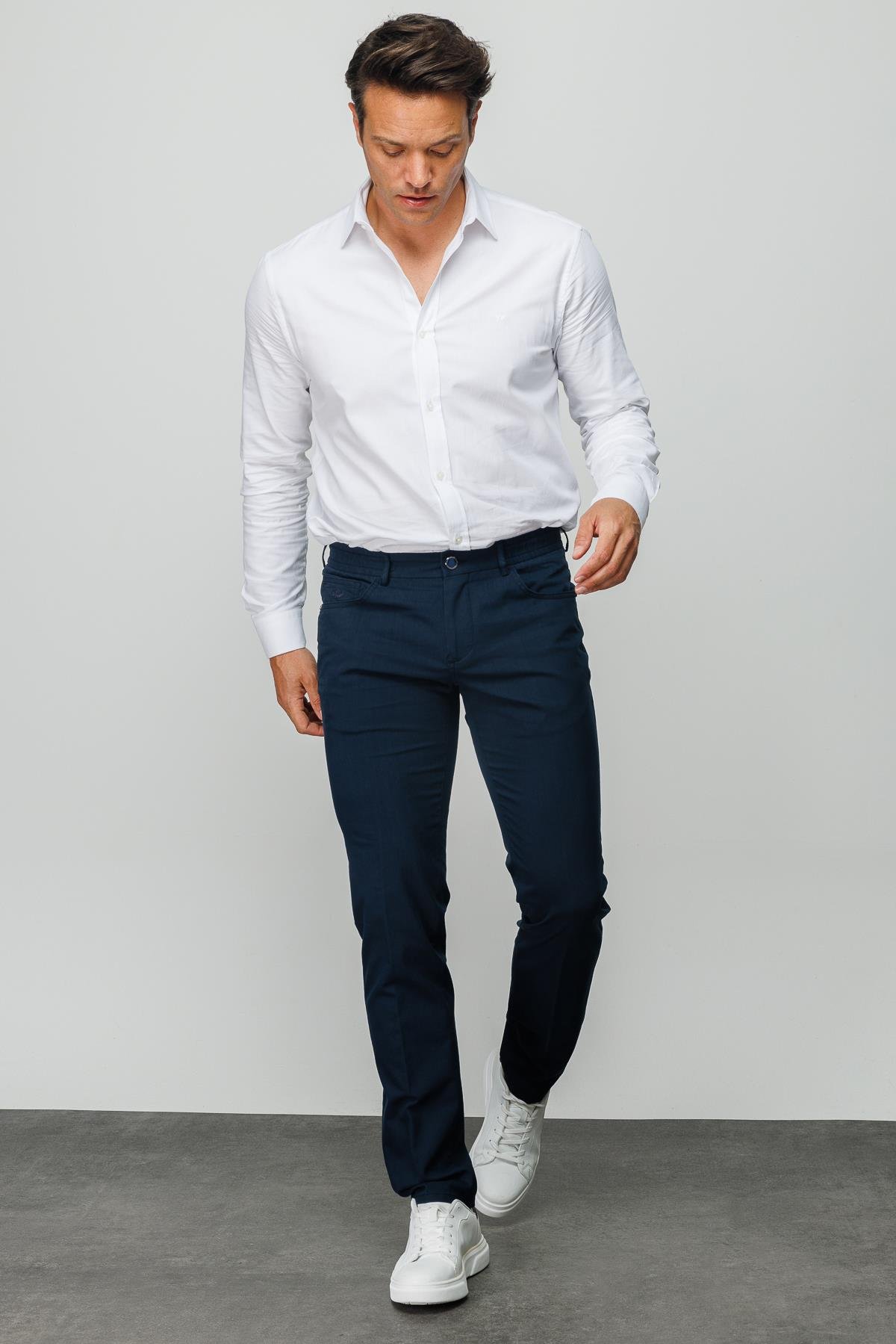 DNM.S23.106Erkek Beli Lastikli 5 Cepli Koton Pantolon Lacivert