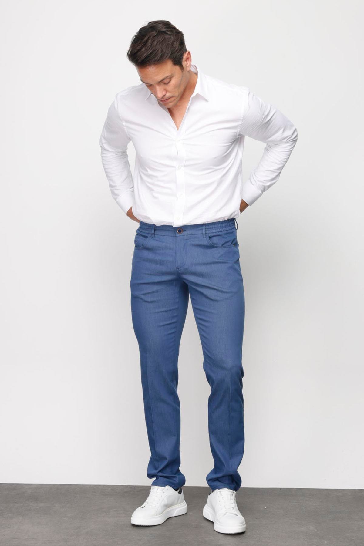 DNM.S23.105Erkek Beli Lastikli 5 Cepli Koton Pantolon Mavi