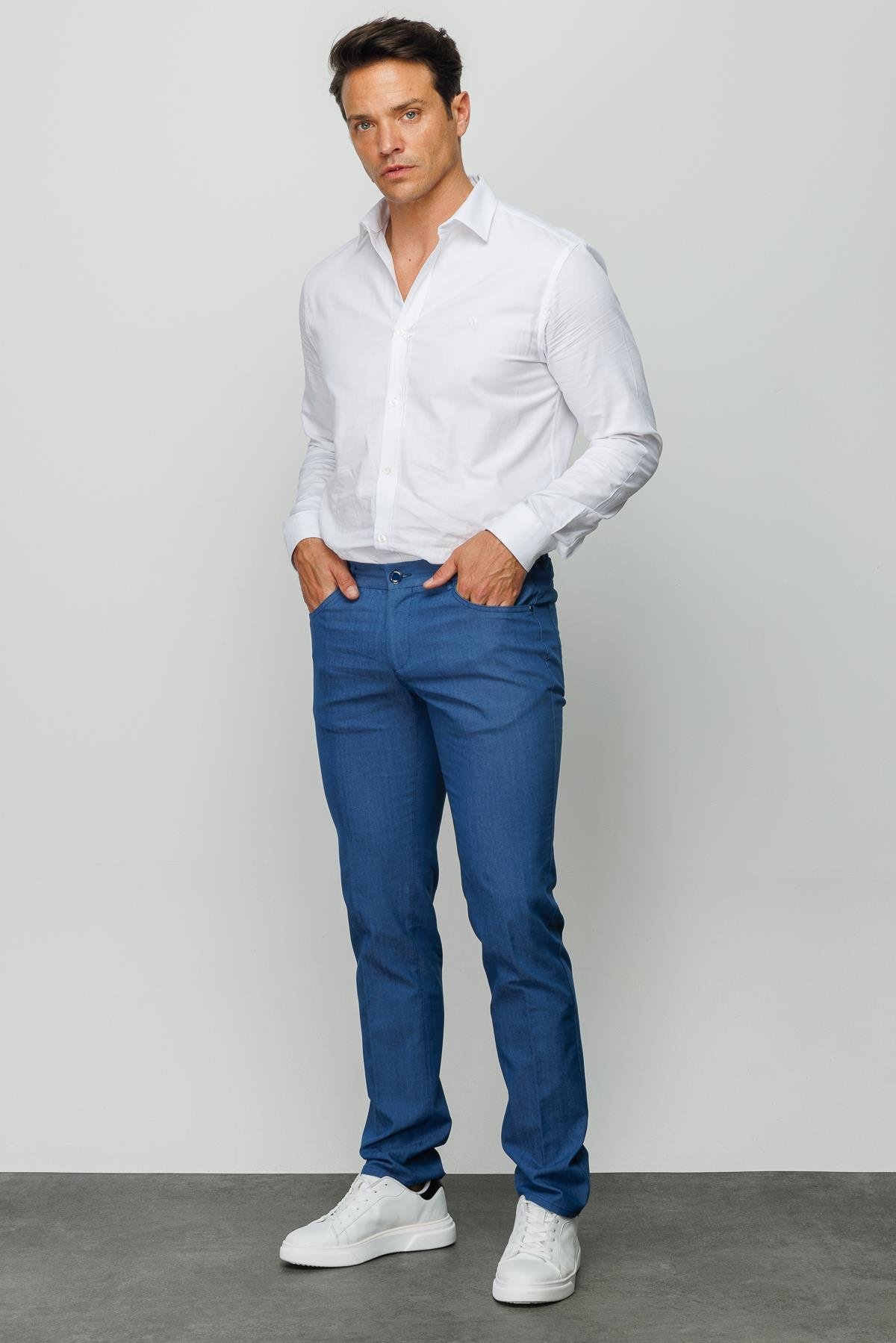 DNM.S23.106Erkek Beli Lastikli 5 Cepli Koton Pantolon Mavi