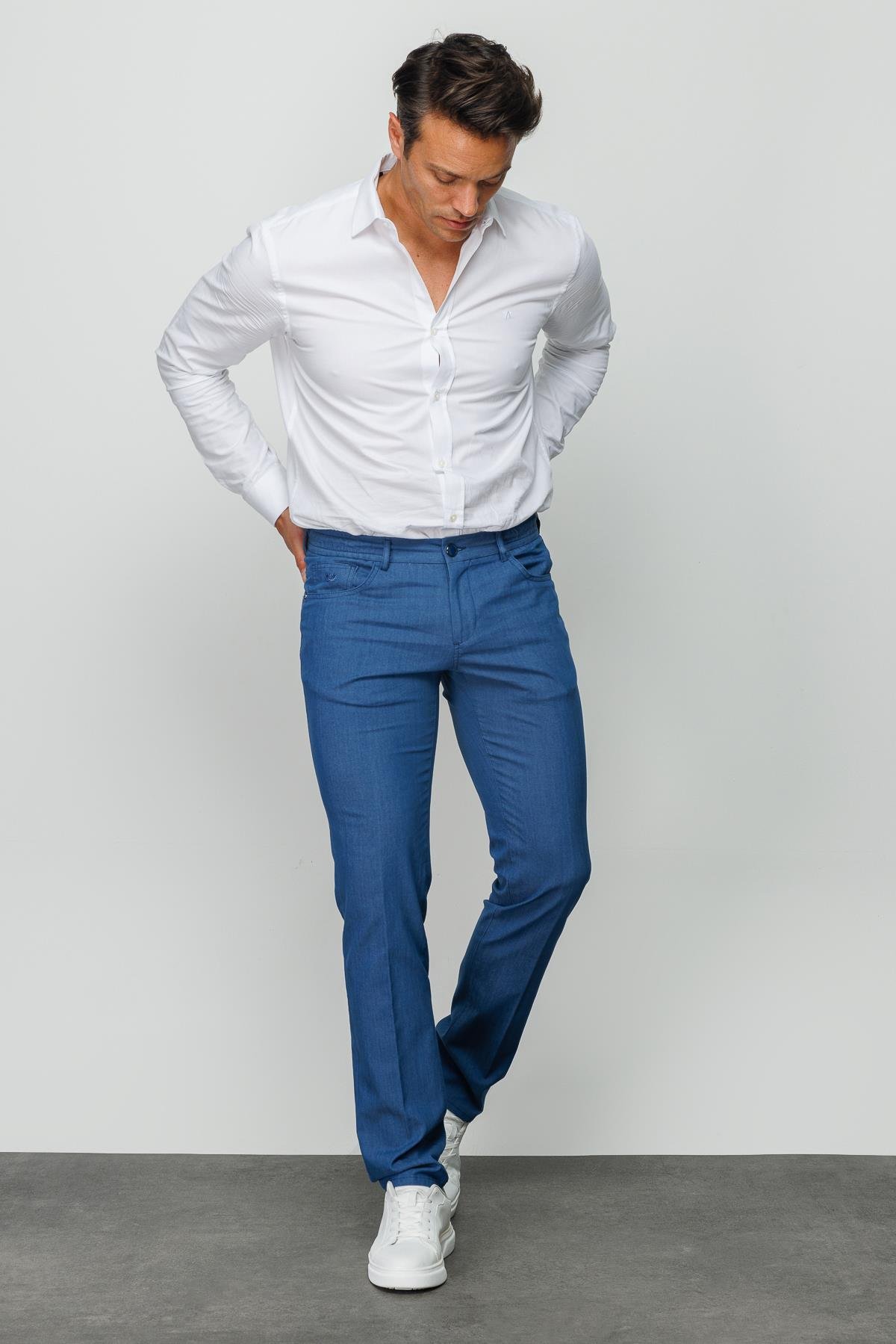 DNM.S23.106Erkek Beli Lastikli 5 Cepli Koton Pantolon Mavi