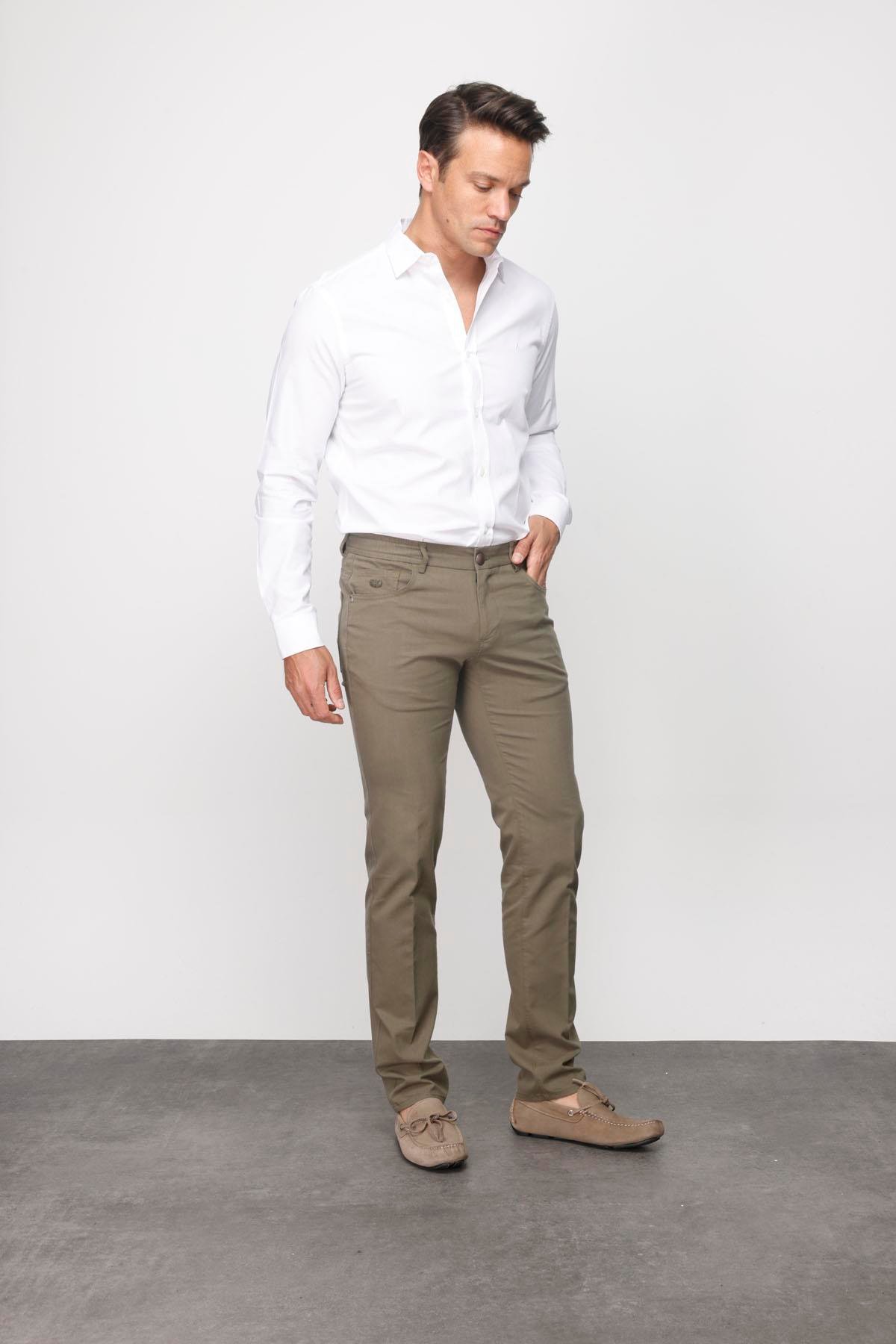 DNM.S23.106Erkek Beli Lastikli 5 Cepli Koton Pantolon Haki