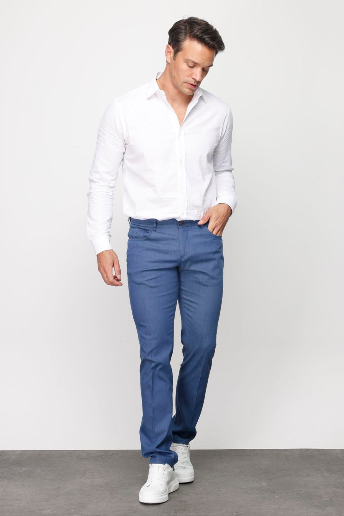 DNM.S23.105Erkek Beli Lastikli 5 Cepli Koton Pantolon Mavi