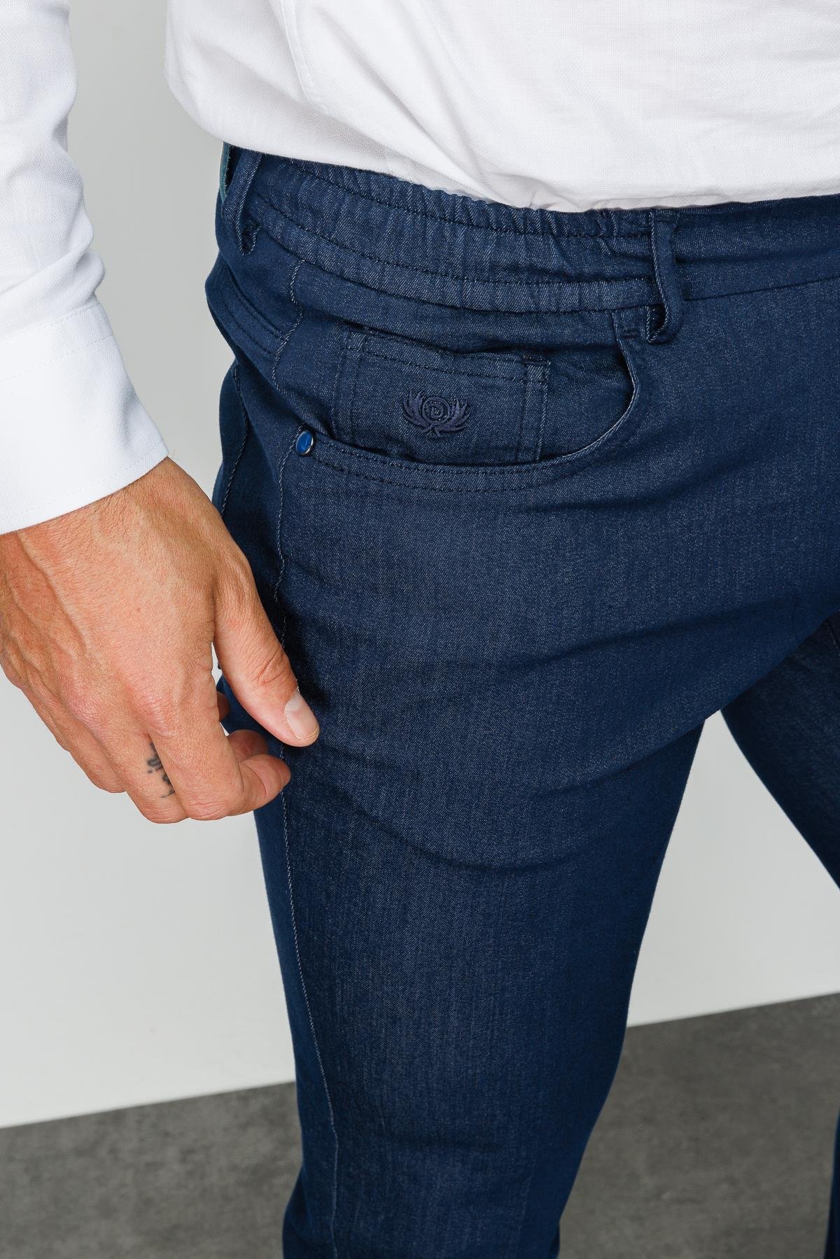 DNM.S23.105Erkek Beli Lastikli 5 Cepli Koton Pantolon Lacivert