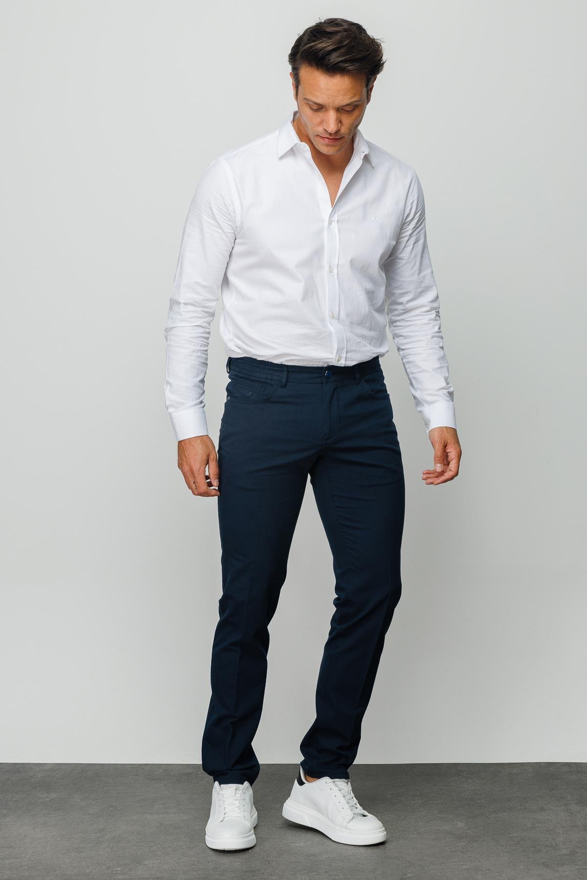 DNM.S23.106Erkek Beli Lastikli 5 Cepli Koton Pantolon Lacivert