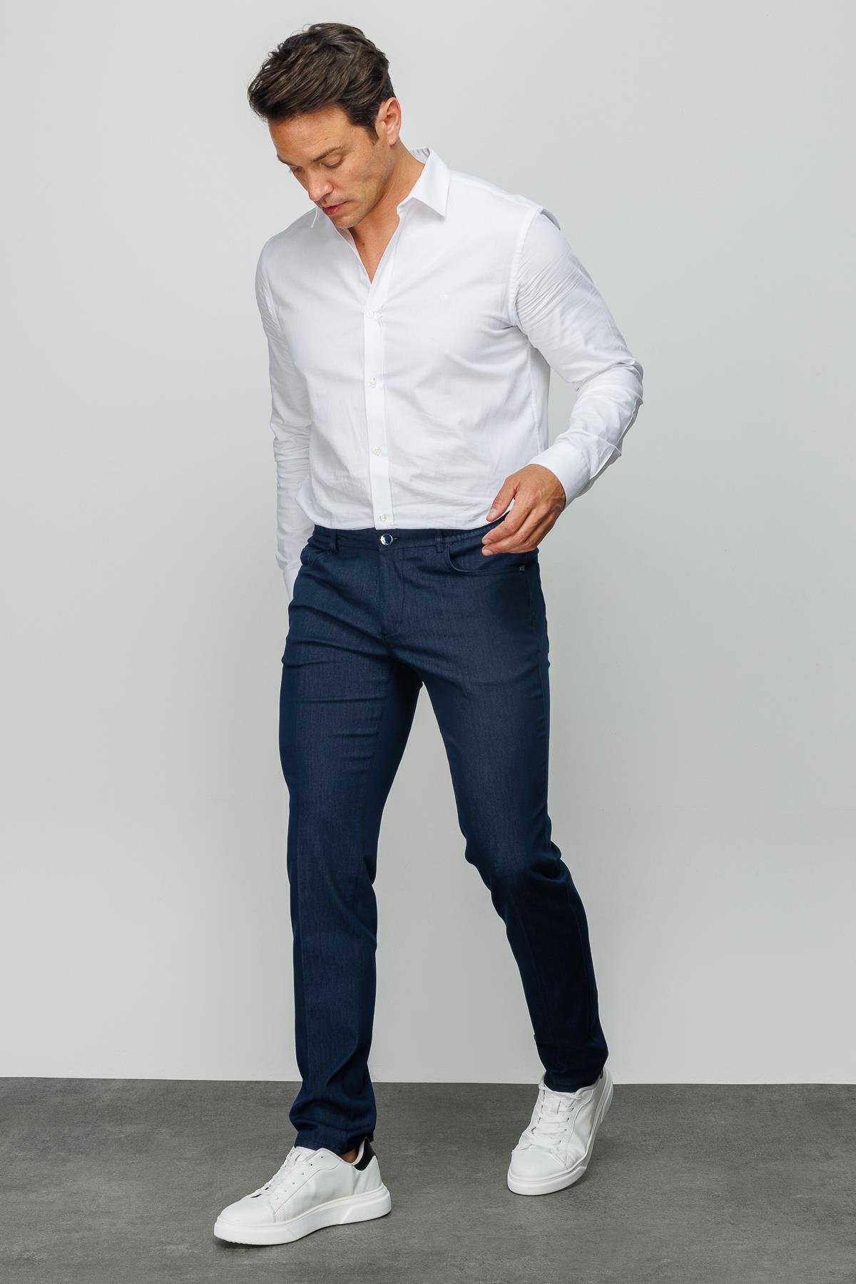 DNM.S23.105Erkek Beli Lastikli 5 Cepli Koton Pantolon Lacivert