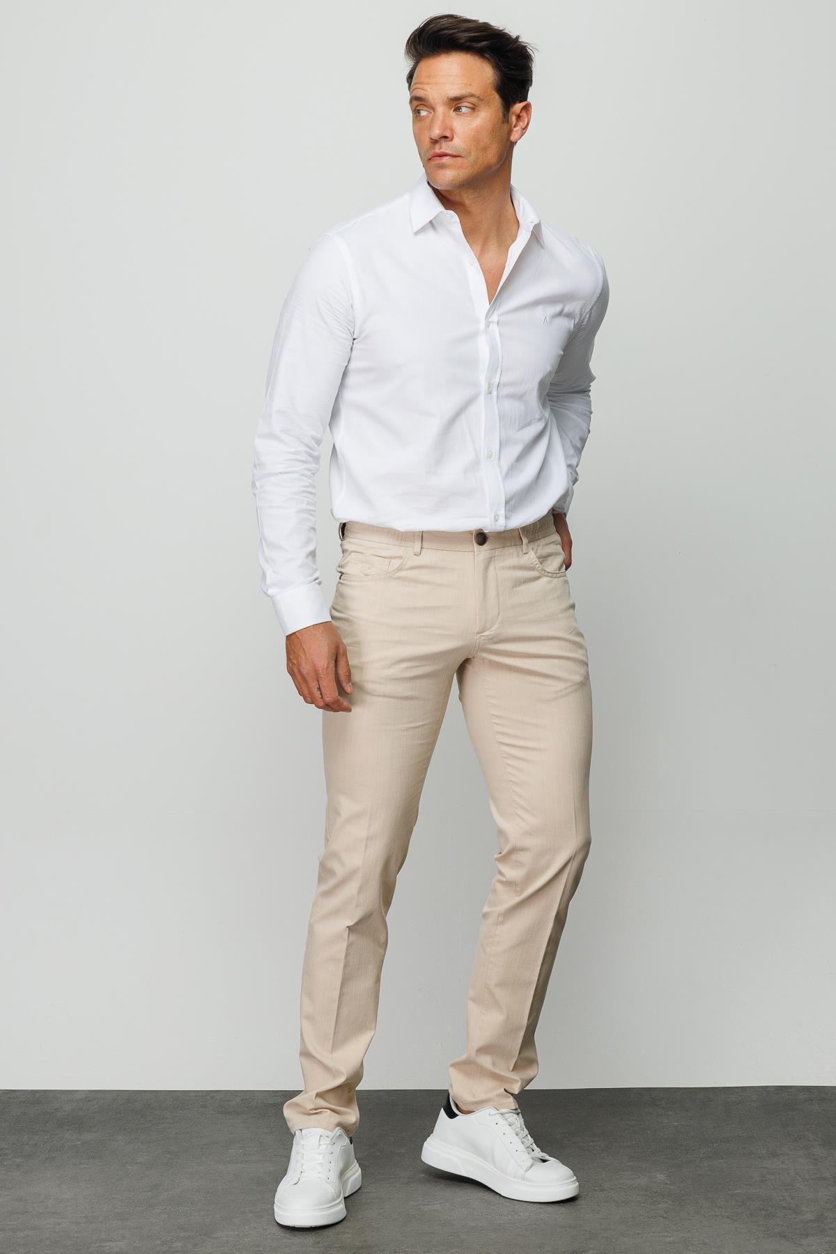 DNM.S23.106Erkek Beli Lastikli 5 Cepli Koton Pantolon Bej