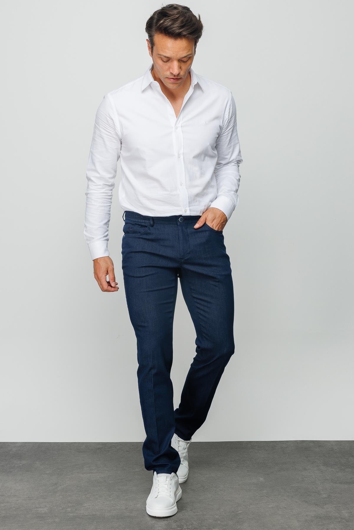 DNM.S23.105Erkek Beli Lastikli 5 Cepli Koton Pantolon Lacivert