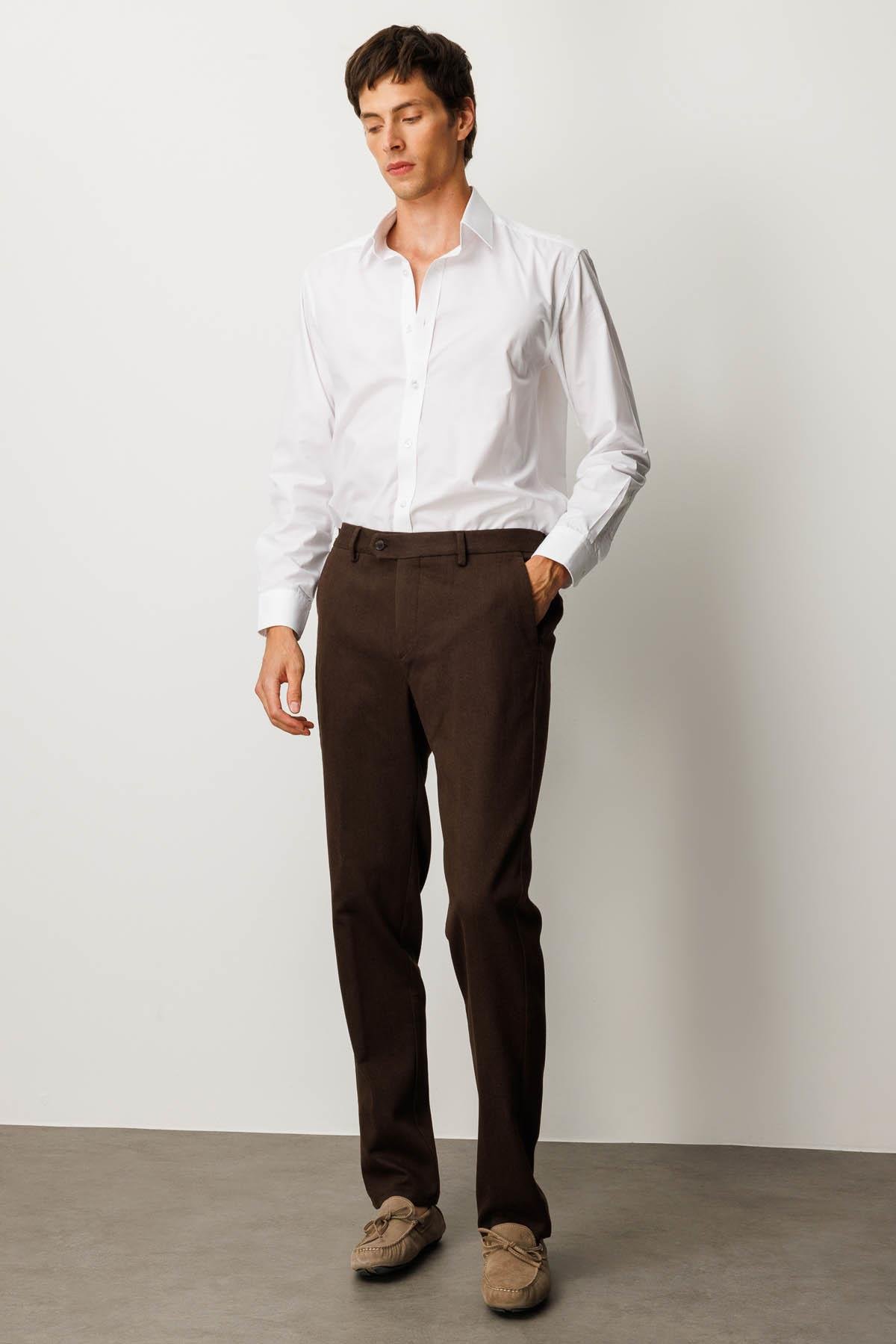 HND.W25.303Erkek Beli Lastikli Yan Cepli Koton Pantolon Kahve