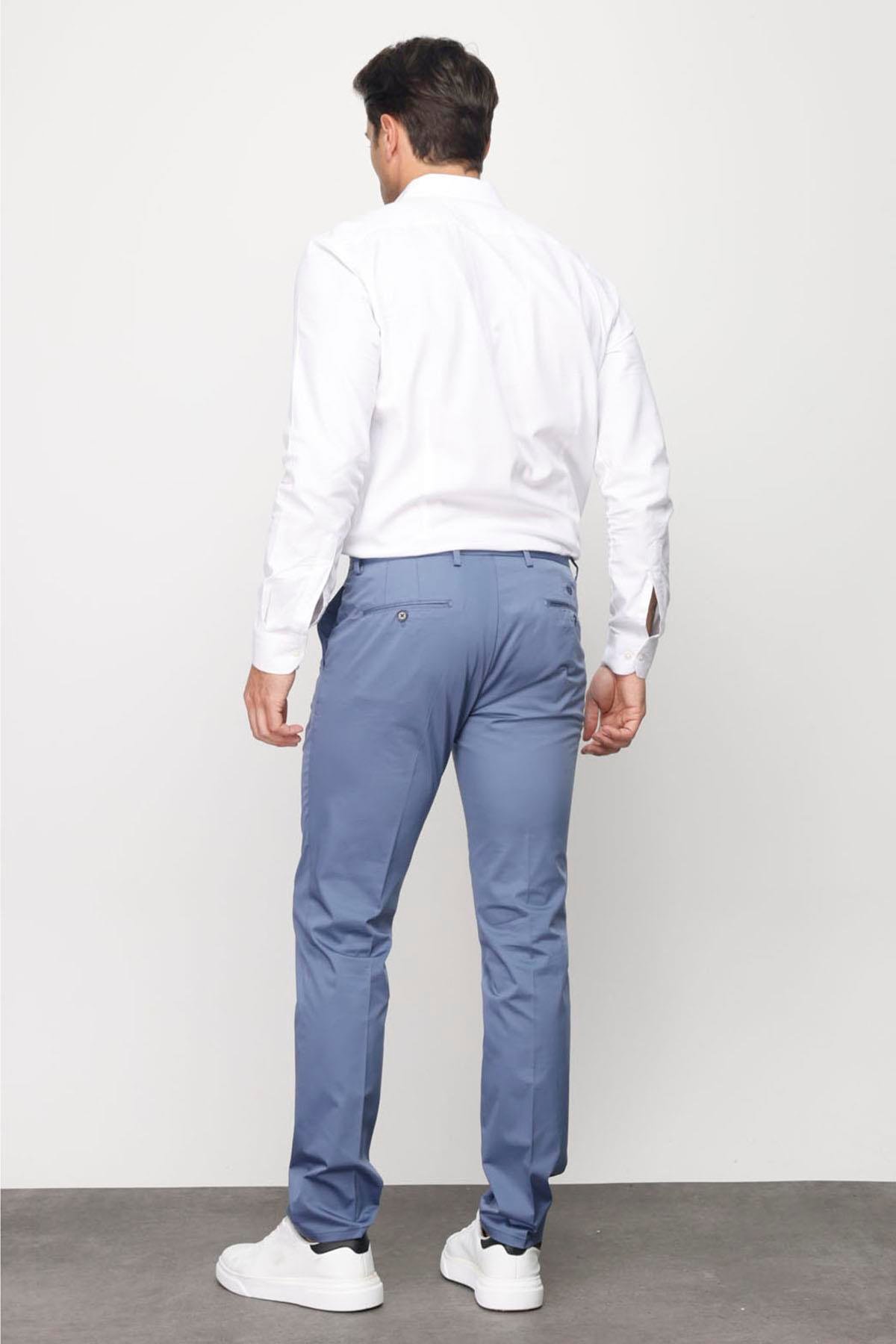 HND.S23.103Erkek Beli Lastikli Yan Cepli Koton Pantolon Mavi