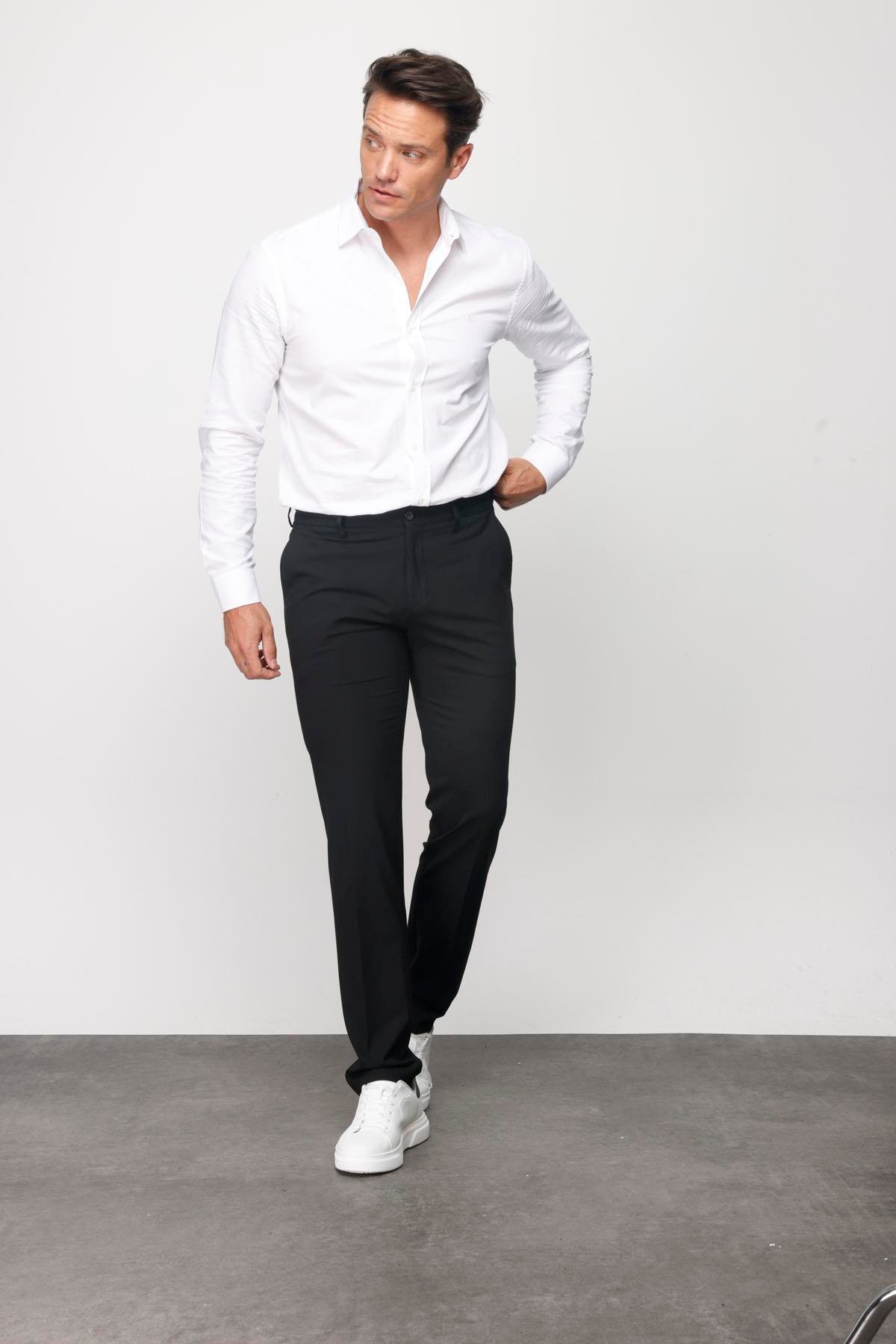 HND.S23.102Erkek Beli Lastikli Yan Cepli Koton Pantolon Siyah