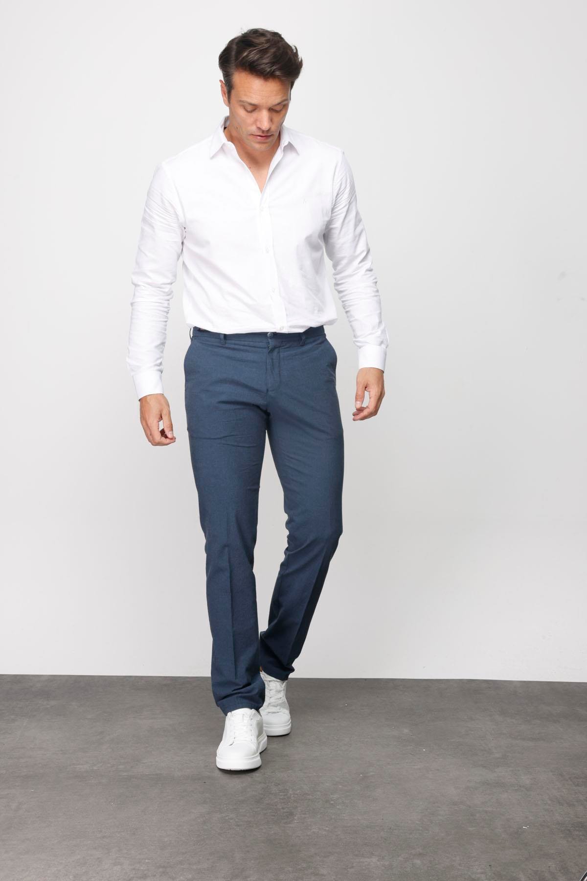 HND.S23.109Erkek Beli Lastikli Yan Cepli Koton Pantolon Lacivert