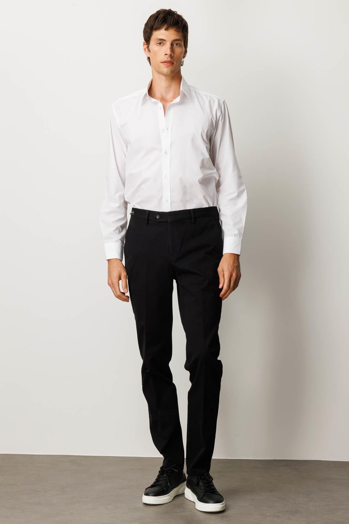 HND.W25.301Erkek Beli Lastikli Yan Cepli Koton Pantolon Siyah