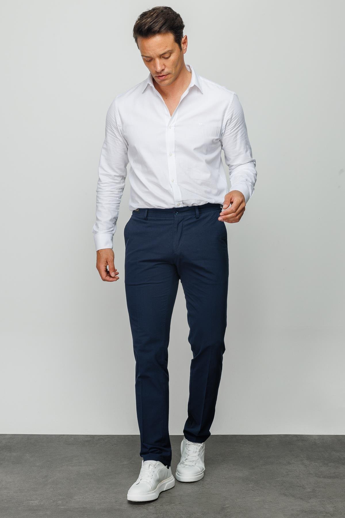 HND.S23.109Erkek Beli Lastikli Yan Cepli Koton Pantolon K.Lacivert