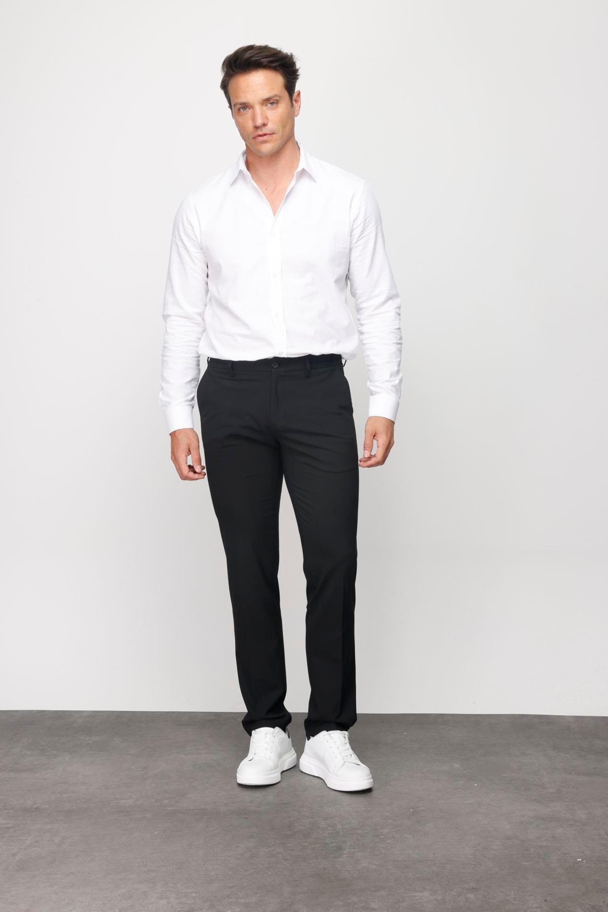 HND.S23.102Erkek Beli Lastikli Yan Cepli Koton Pantolon Siyah