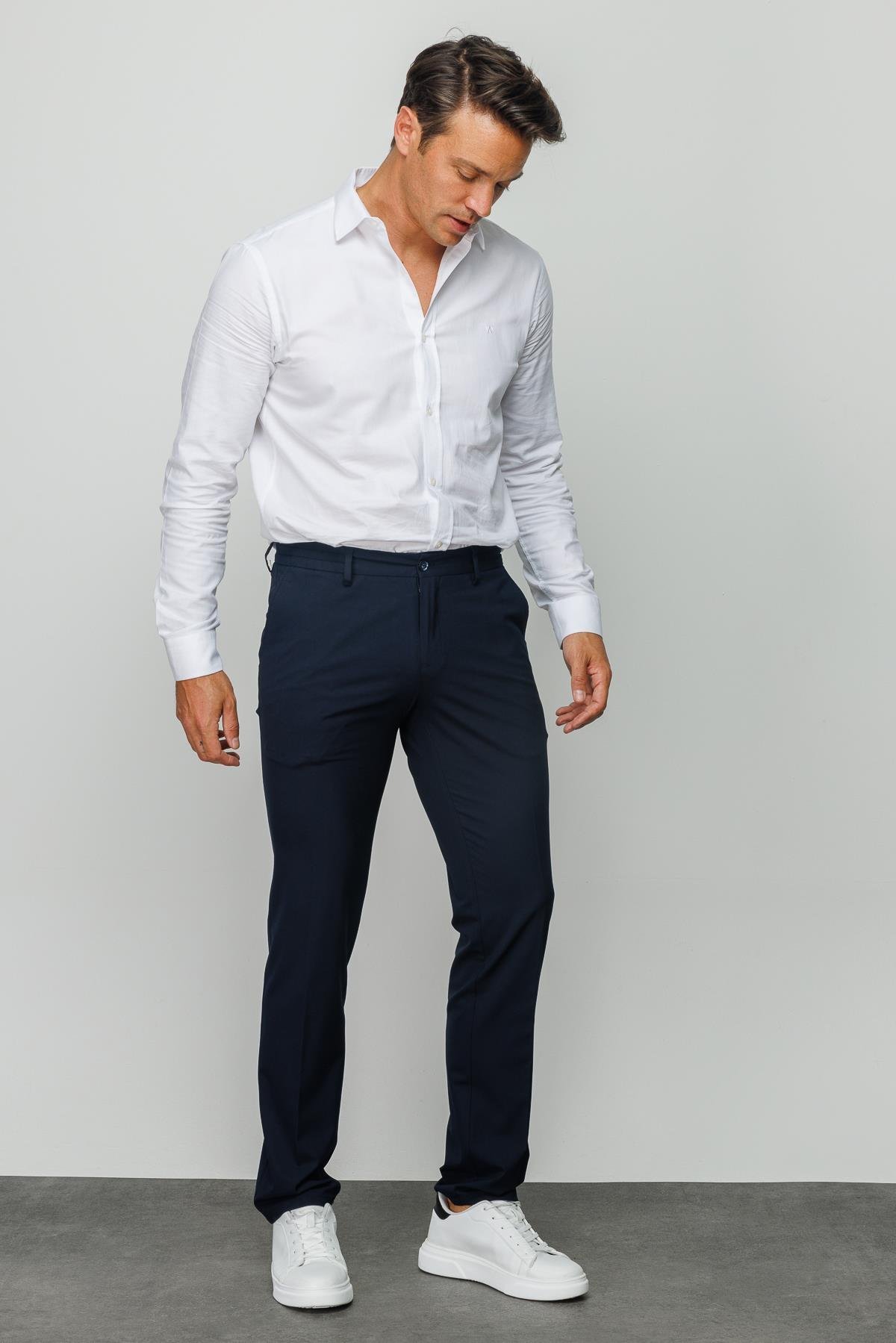 HND.S23.102Erkek Beli Lastikli Yan Cepli Koton Pantolon Lacivert