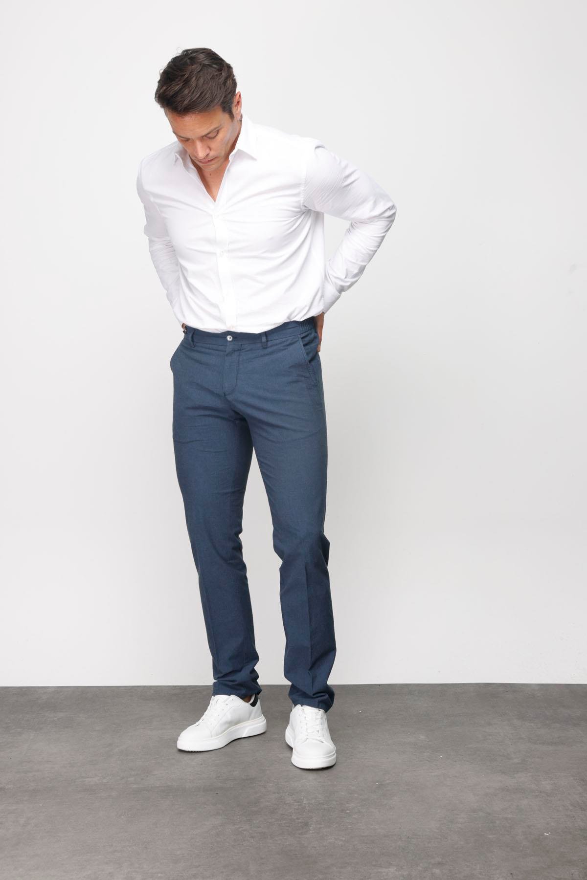 HND.S23.109Erkek Beli Lastikli Yan Cepli Koton Pantolon Lacivert