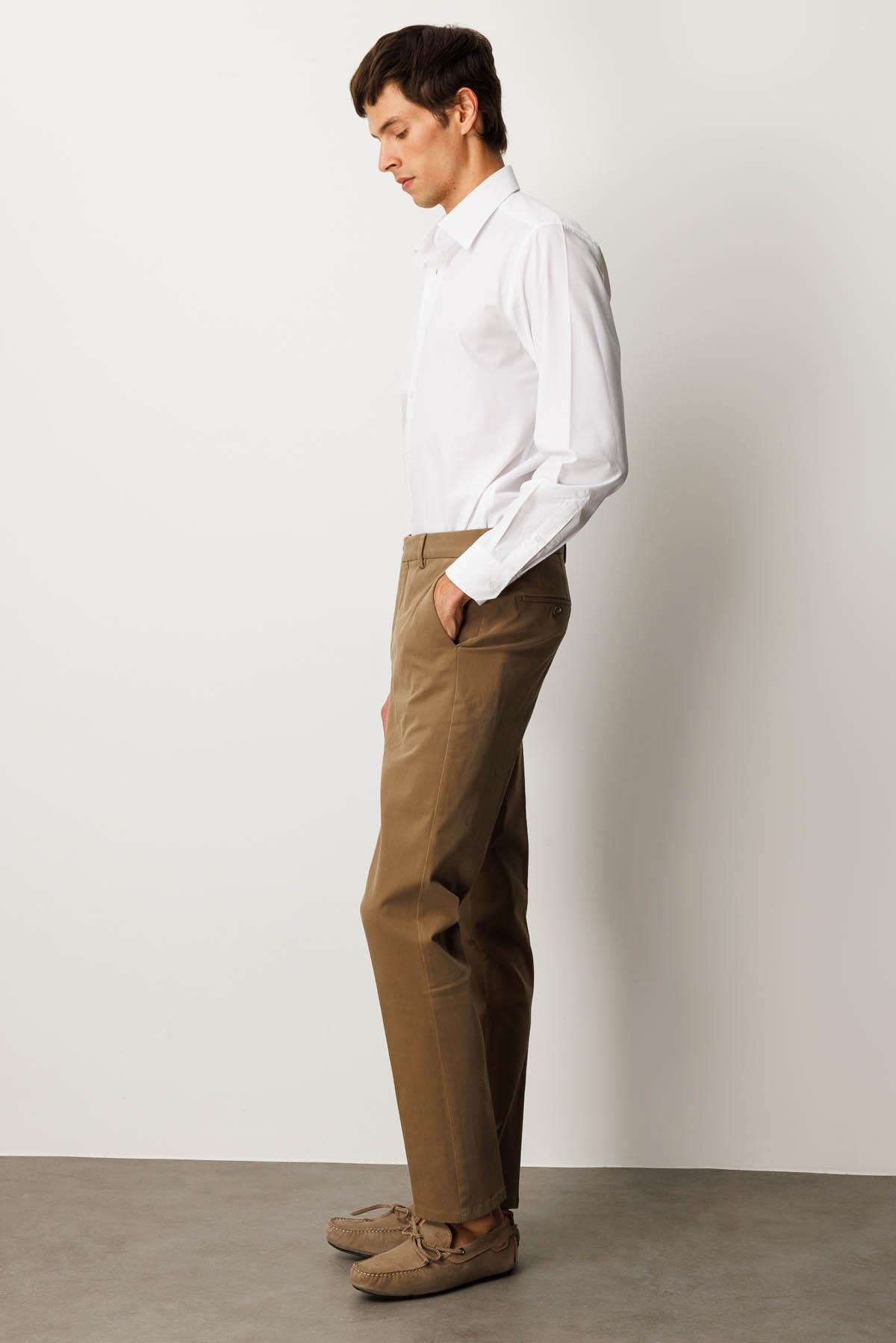 HND.W25.300Erkek Beli Lastikli Yan Cepli Koton Pantolon Taba