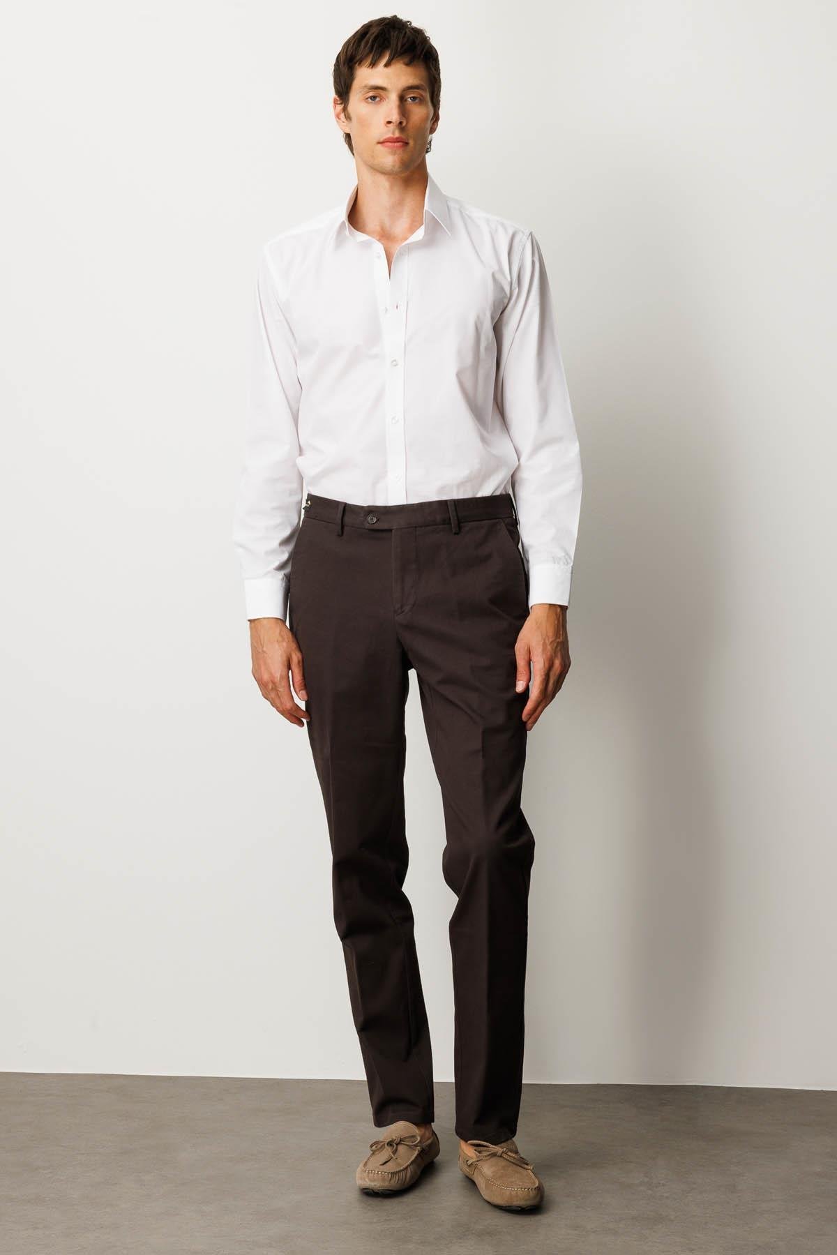 HND.W25.301Erkek Beli Lastikli Yan Cepli Koton Pantolon Kahve